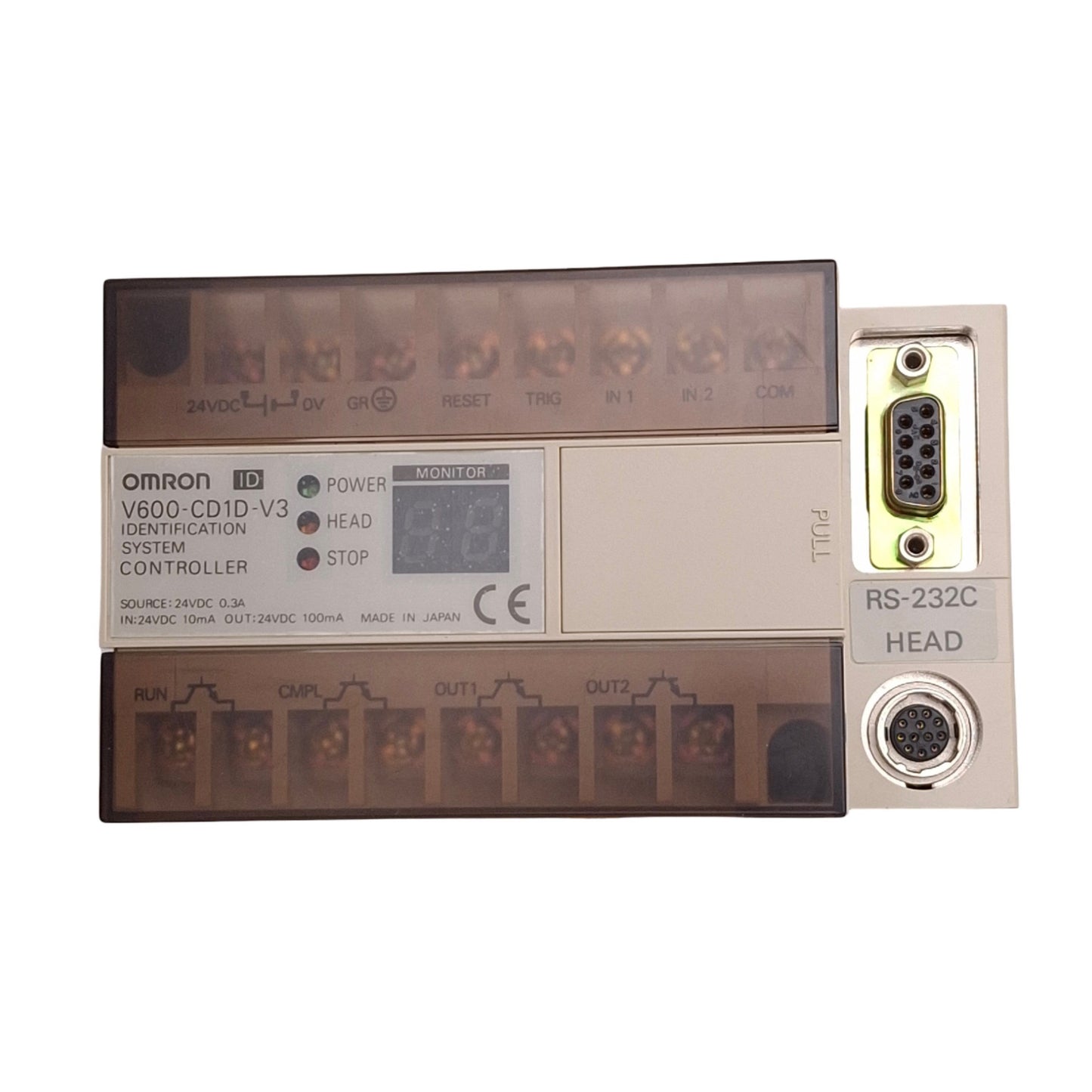 Used Omron V600-CD1D-V3 Identification System Controller for RFID, RS-232C, 24VDC