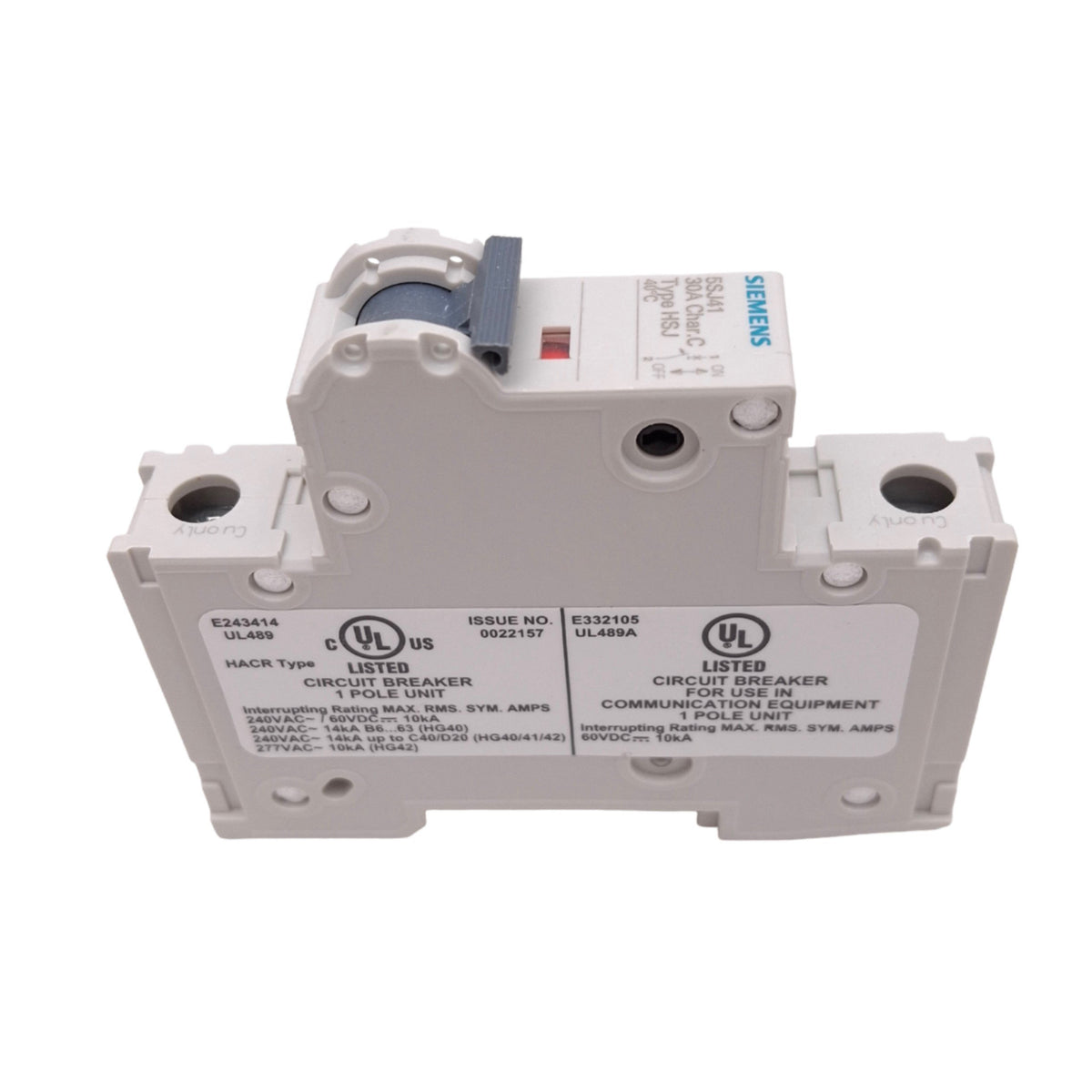 New Siemens 5SJ4130-7HG40 Circuit Breaker, 1-Pole 30A, 240VAC/60VDC Max, DIN Rail