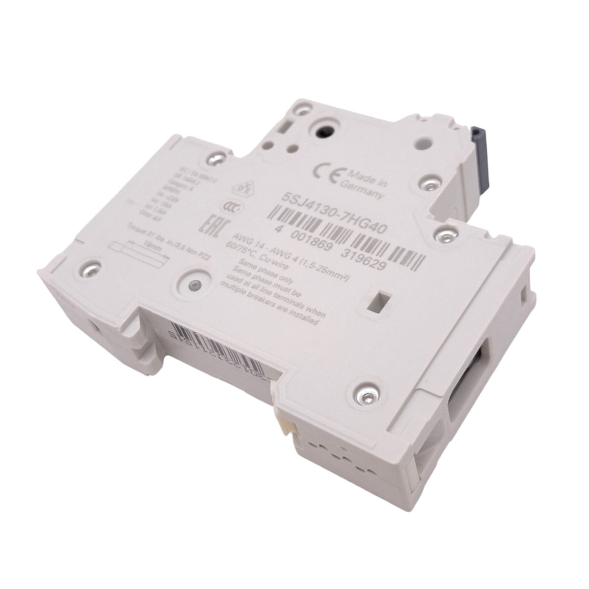 New Siemens 5SJ4130-7HG40 Circuit Breaker, 1-Pole 30A, 240VAC/60VDC Max, DIN Rail