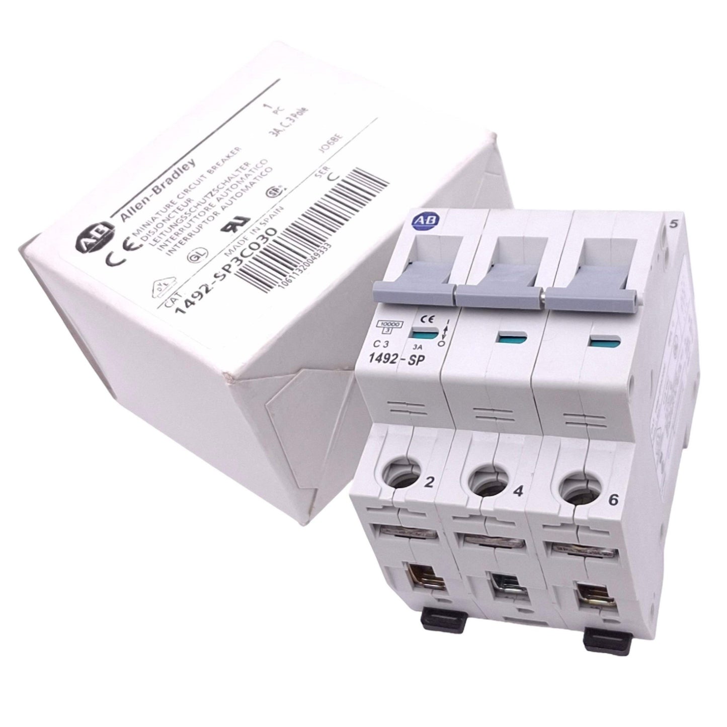 New Allen Bradley 1492-SP3C030 Circuit Breaker, 3-Pole 3A, 480Y/277VAC Max, DIN Rail
