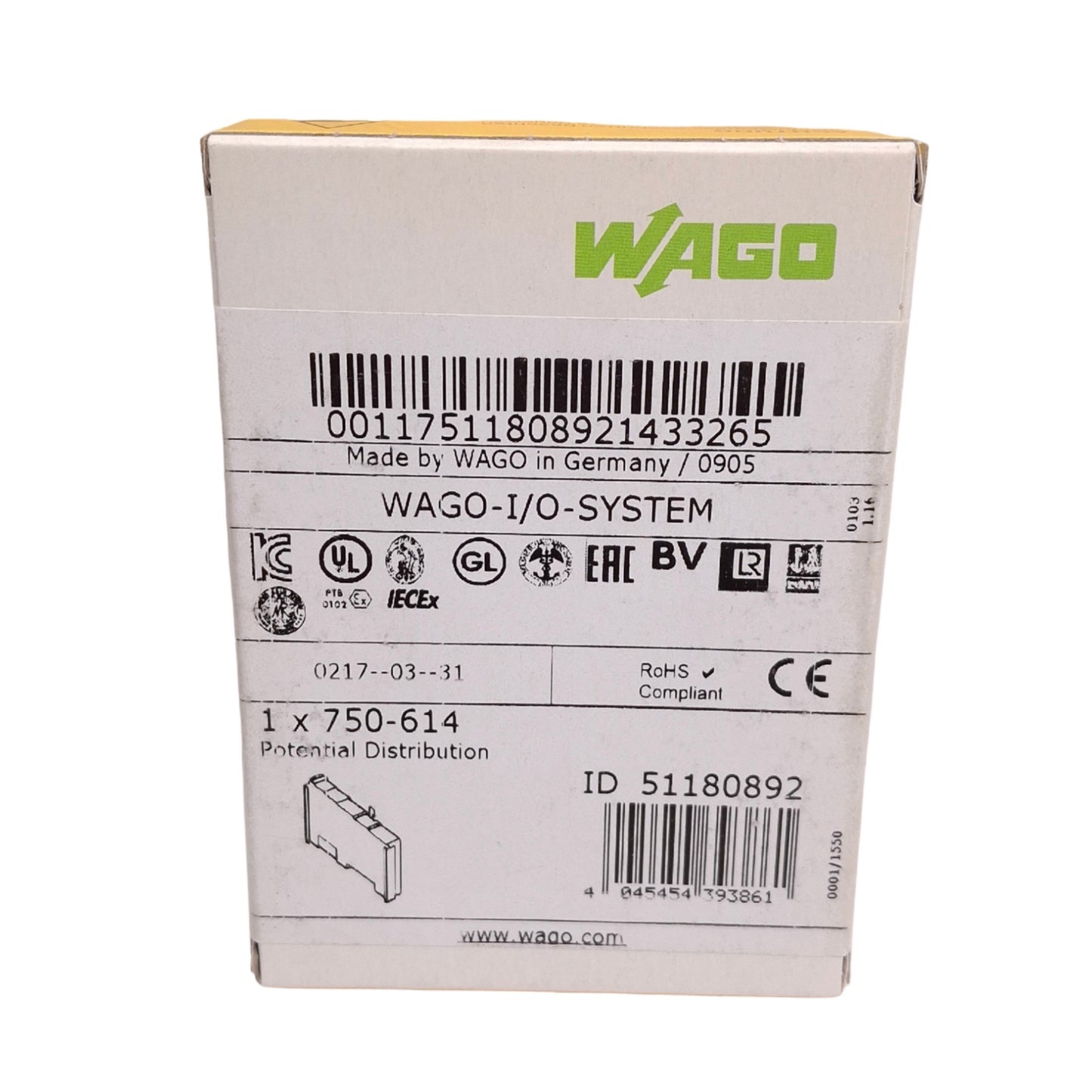New Wago 750-614 Potential Distribution Module for WAGO-I/O-SYSTEM 750, 230V 10A Max