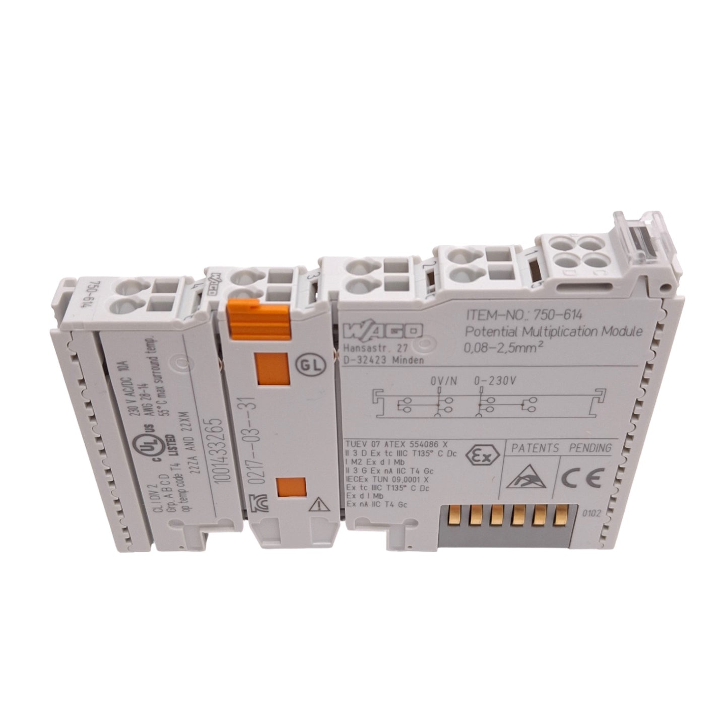 New Wago 750-614 Potential Distribution Module for WAGO-I/O-SYSTEM 750, 230V 10A Max