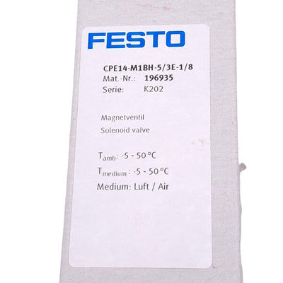 New Festo CPE14-M1BH-5/3E-1/8 Solenoid Valve, 5/3-Way, 3-8bar, G1/8, 24VDC Coil