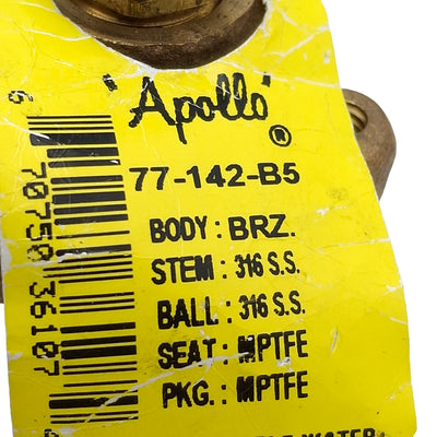 Used Apollo 77-142-B5 Manual Ball Valve, 3/8in NPT Female, 600psi Max, 15Cv