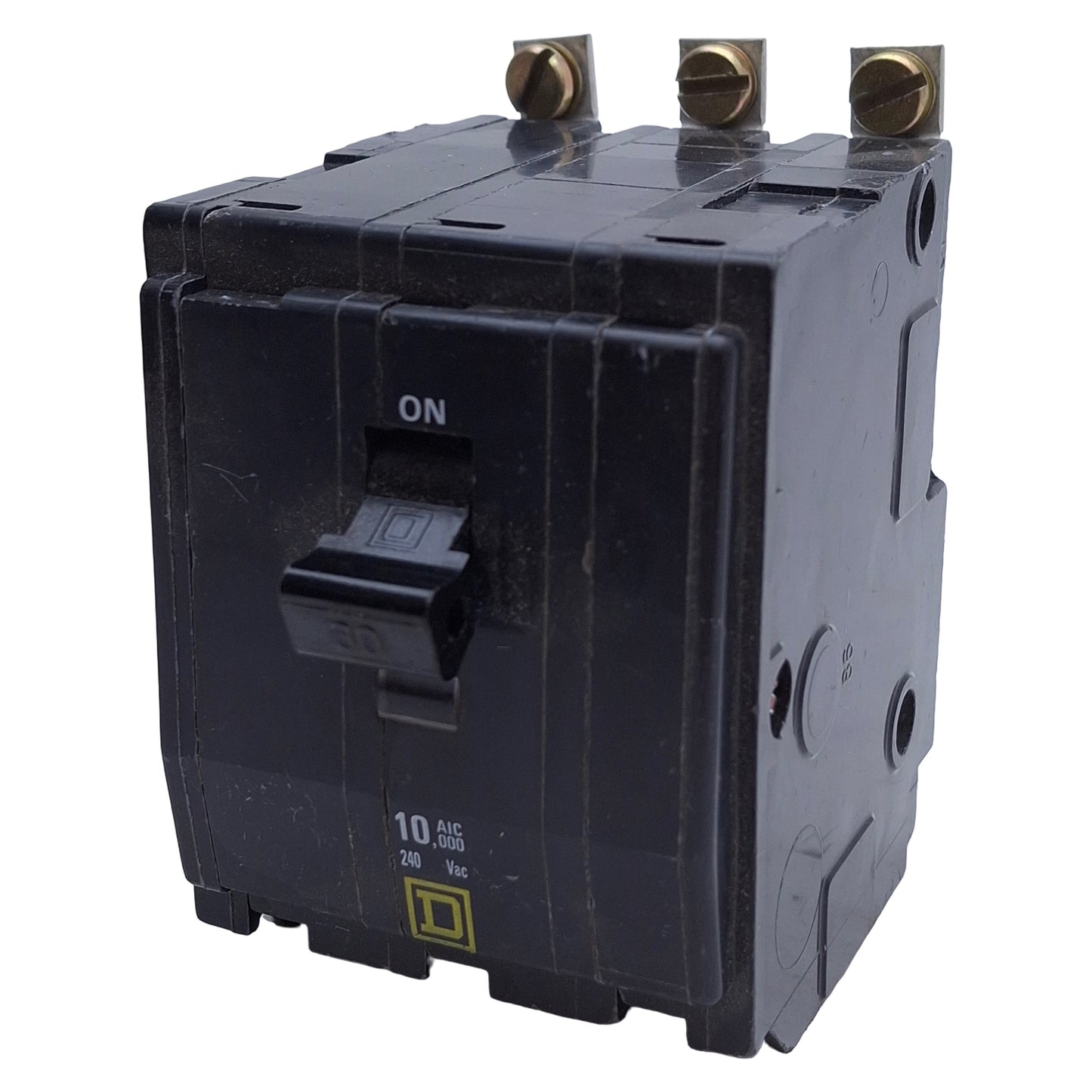 Used Square D QOB310 Bolt On Miniature Circuit Breaker 10A 3-Pole 120/240VAC 10kA