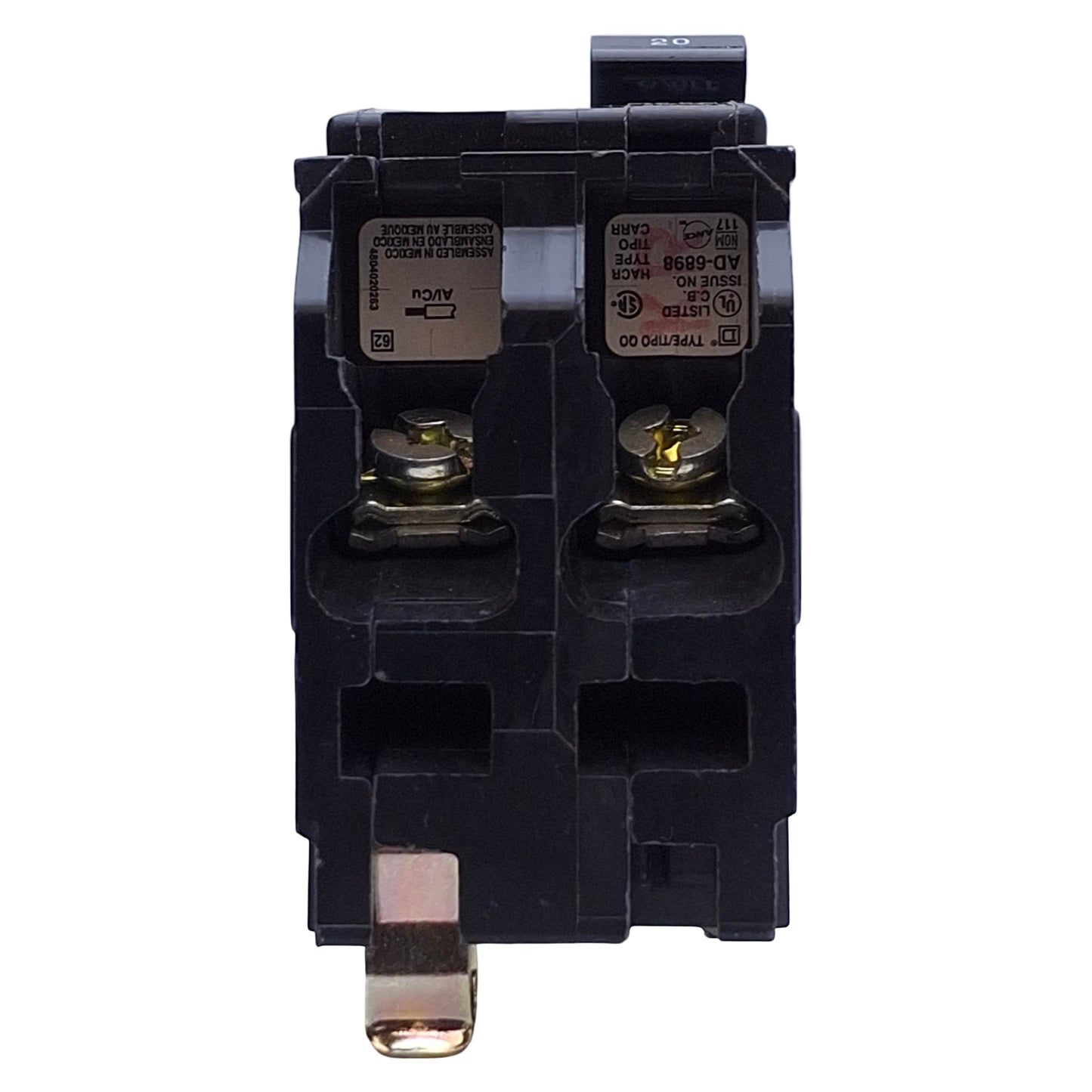 Used Square D QO220 Miniature Circuit Breaker 2-Pole, 20A, 120/240VAC, 10kA, Plug-In