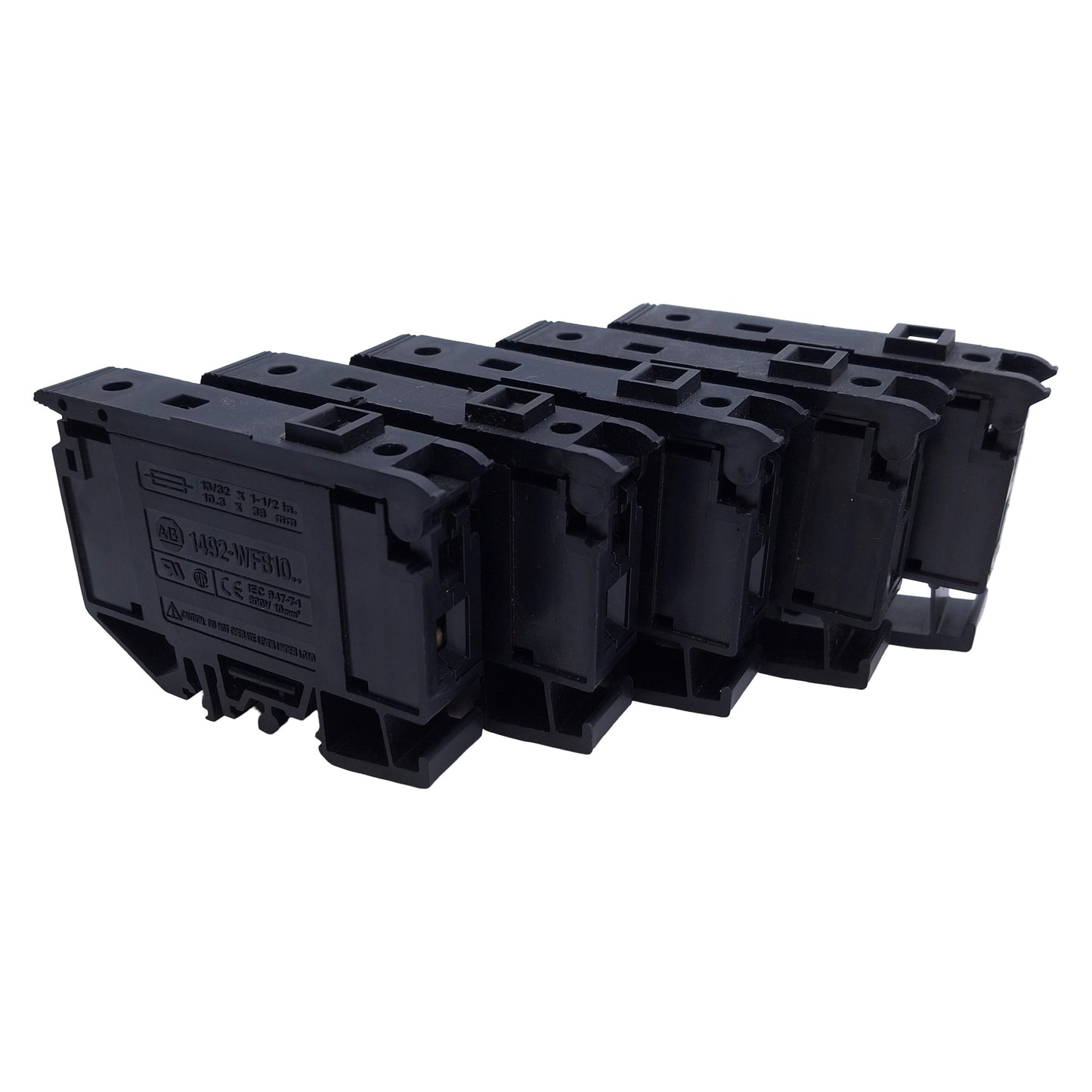 Used Lot of 5 Allen Bradley 1492-WFB10 Fusible Terminal Block 30A, 800VACDC, DIN Rail