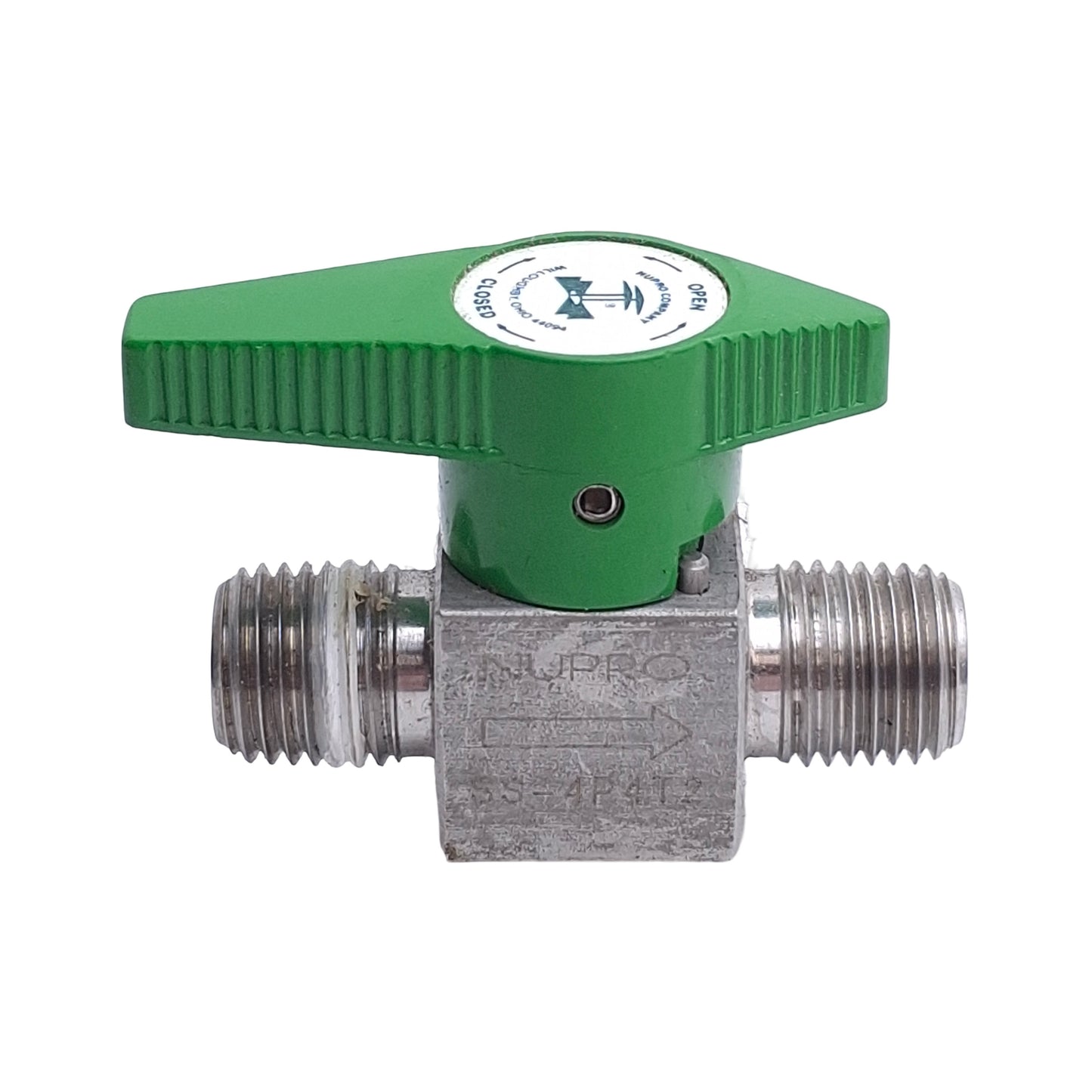Used NuPro SS-4P4T2 Stainless Steel Instrument Valve, 1/4in NPT Male, 3000psi Max