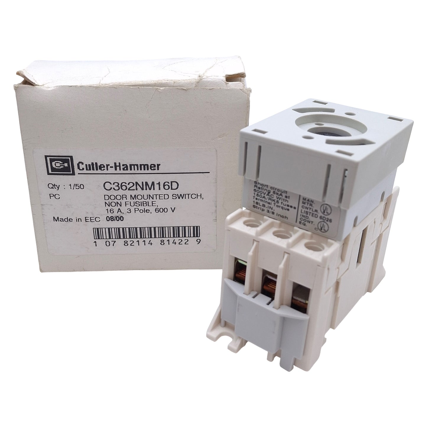 New – Open box Cutler Hammer C362NM16D Rotary Disconnect Switch 3-Pole, 16A, 600VAC, DIN Rail