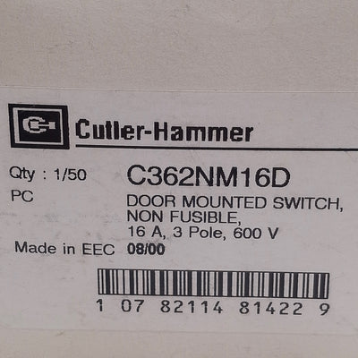 New – Open box Cutler Hammer C362NM16D Rotary Disconnect Switch 3-Pole, 16A, 600VAC, DIN Rail