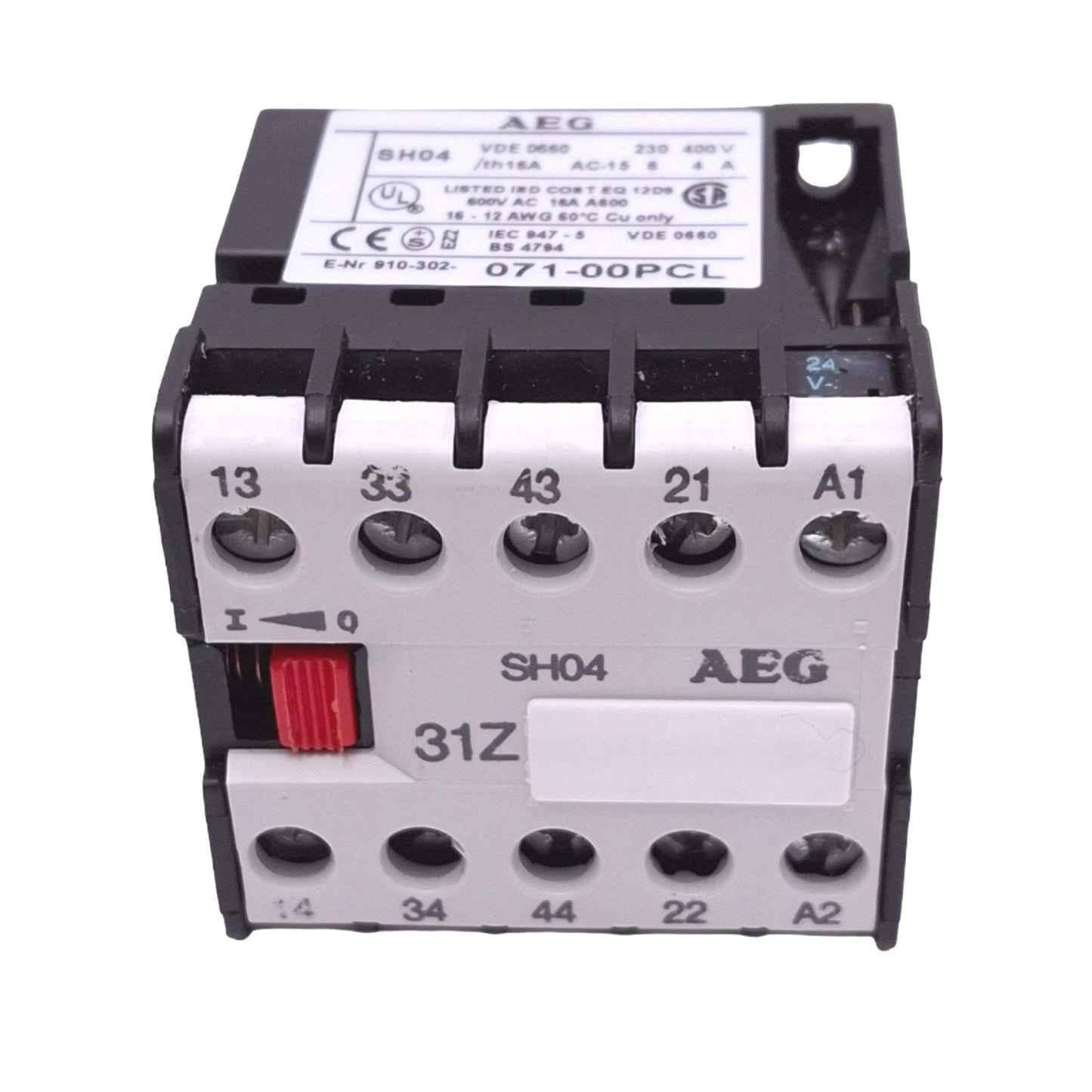 Used AEG 910-302-071-00PCL SH04-31Z-24VDC Auxiliary Contactor, 3NO 1NC, 24VDC Coil