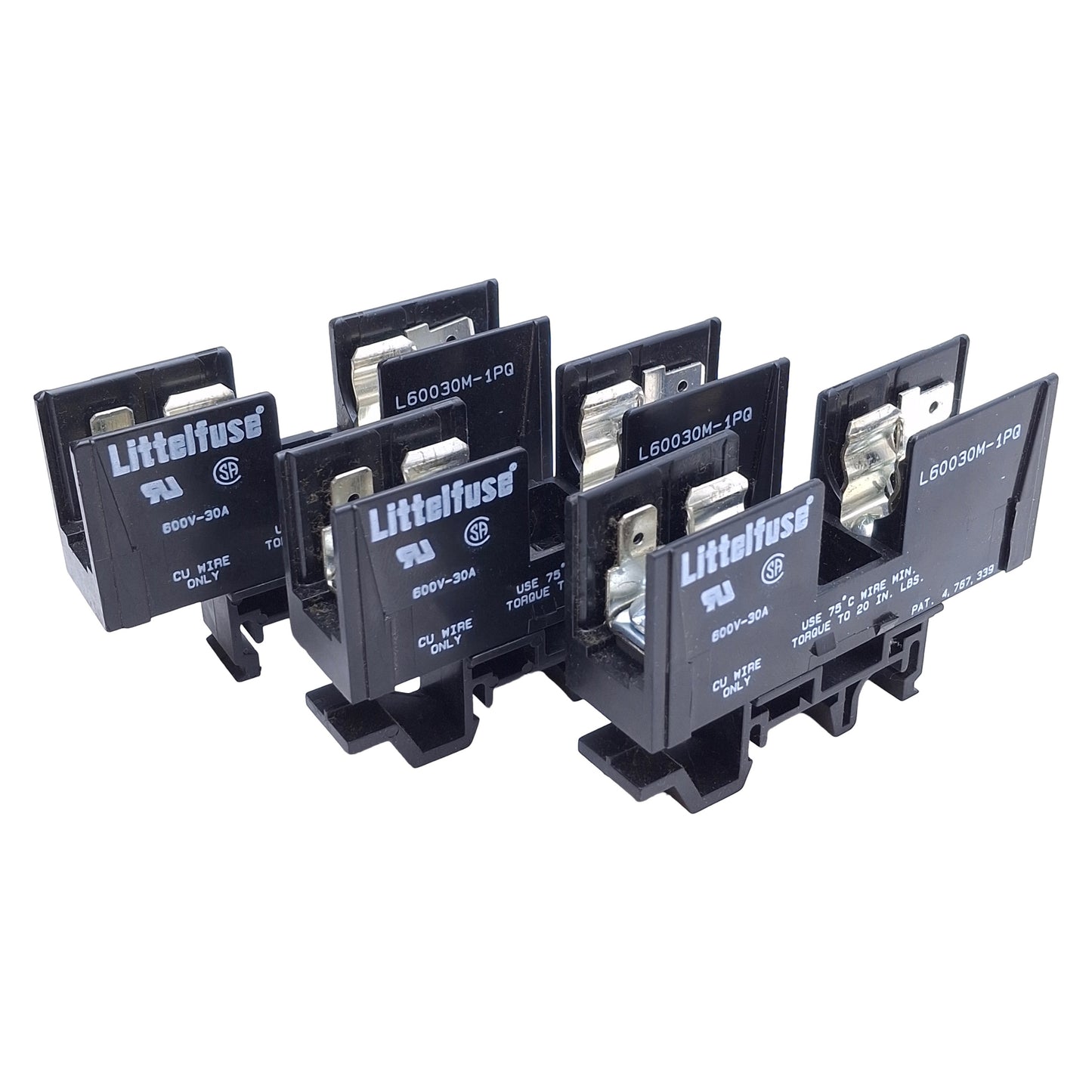 Used Lot of 3 Littelfuse L60030M1PQ Fuse Holder 1-Pole, 30A, 600VAC/DC, DIN Rail