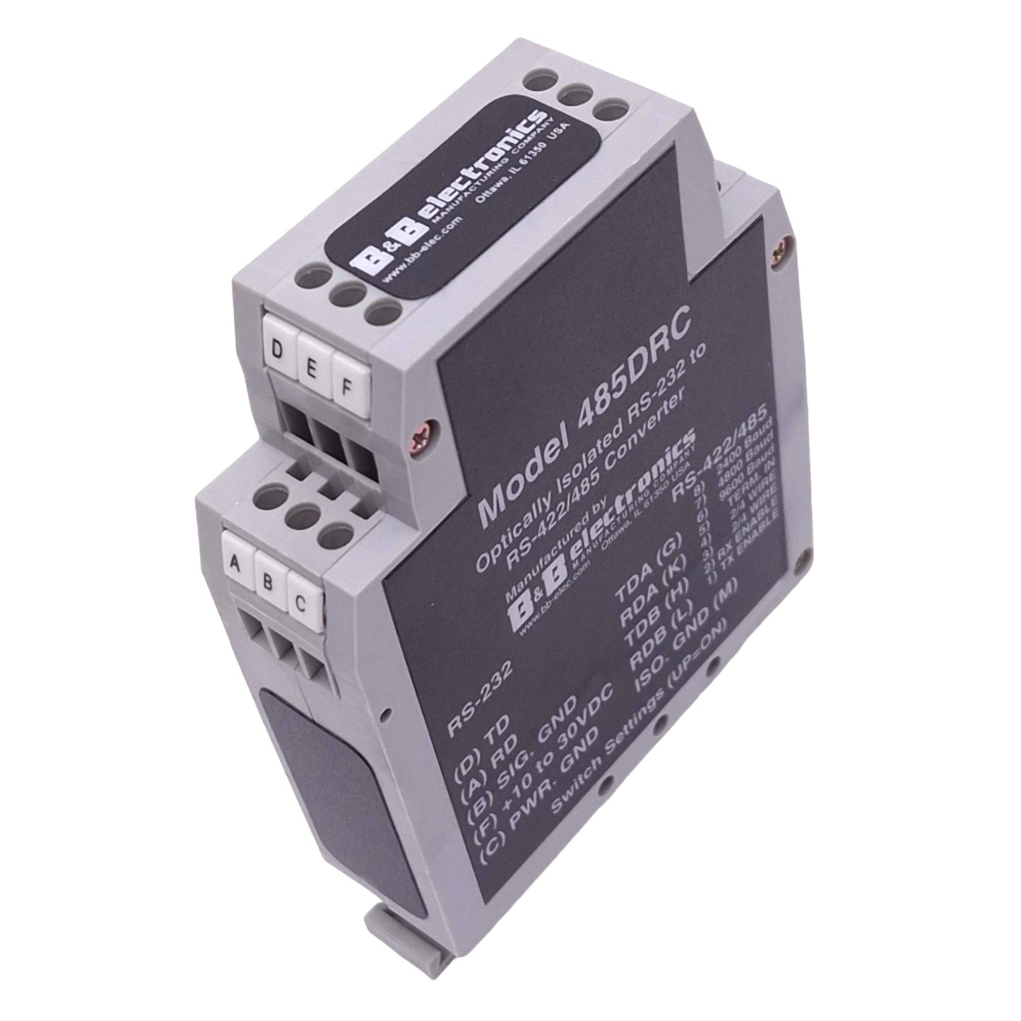 Used B&B Electronics 485DRC Optically Isolated RS-232 to RS-422/485 Converter, 24VDC