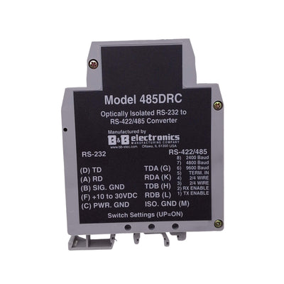 Used B&B Electronics 485DRC Optically Isolated RS-232 to RS-422/485 Converter, 24VDC