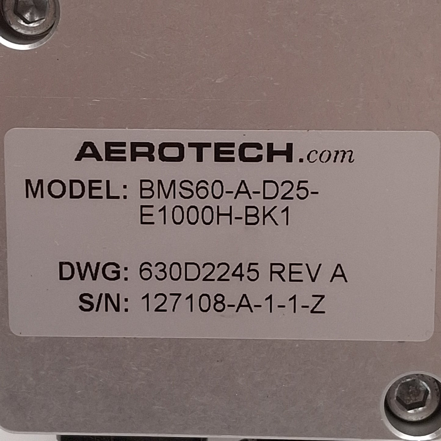Used Aerotech BMS60-A-D25-E1000H-BK1 Servo Motor w/ Brake, 4000RPM, 1000ppr, NEMA23