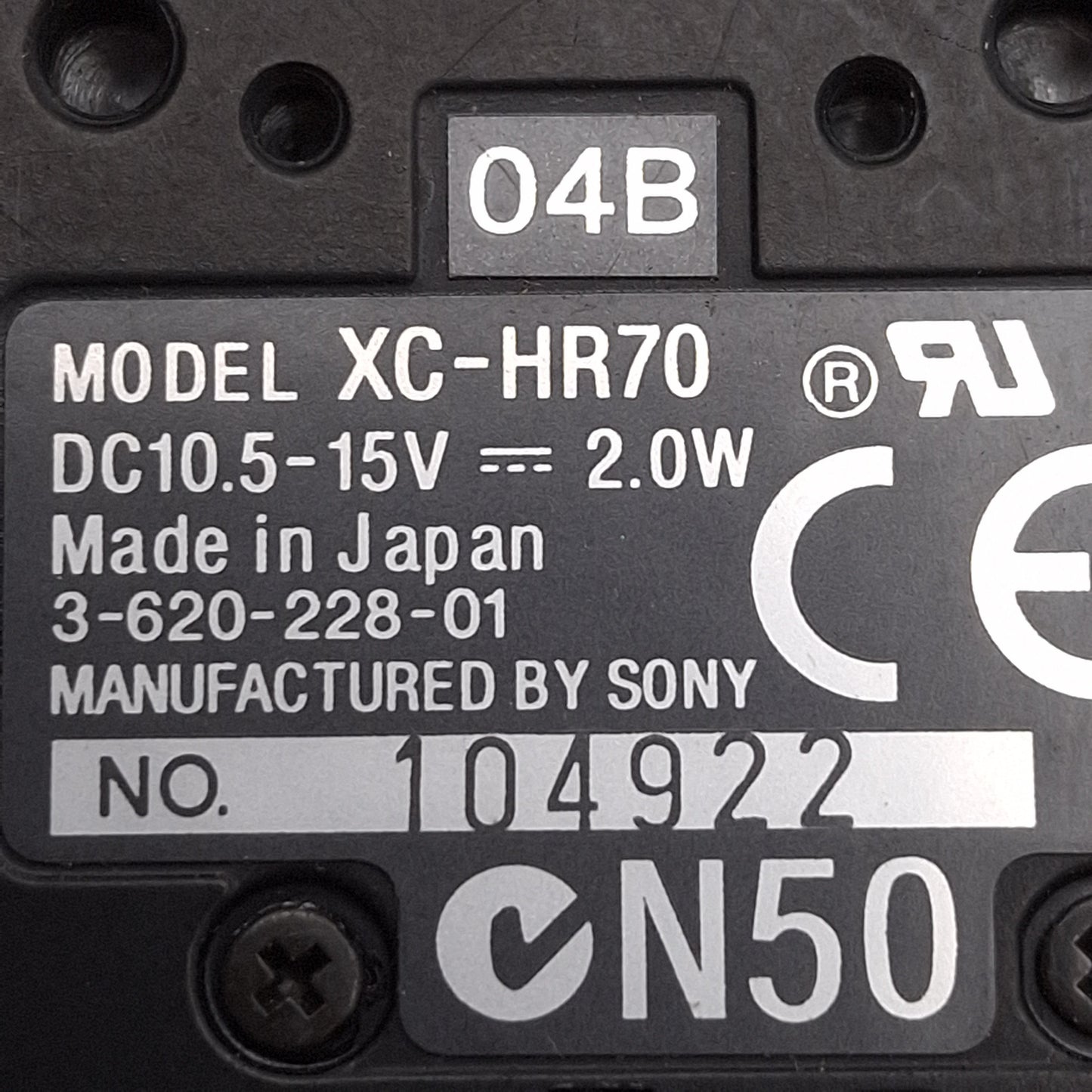 Used Sony XC-HR70 Monochrome Machine Vision Camera, 1/3 IT CCD, 1024x768, C-Mount