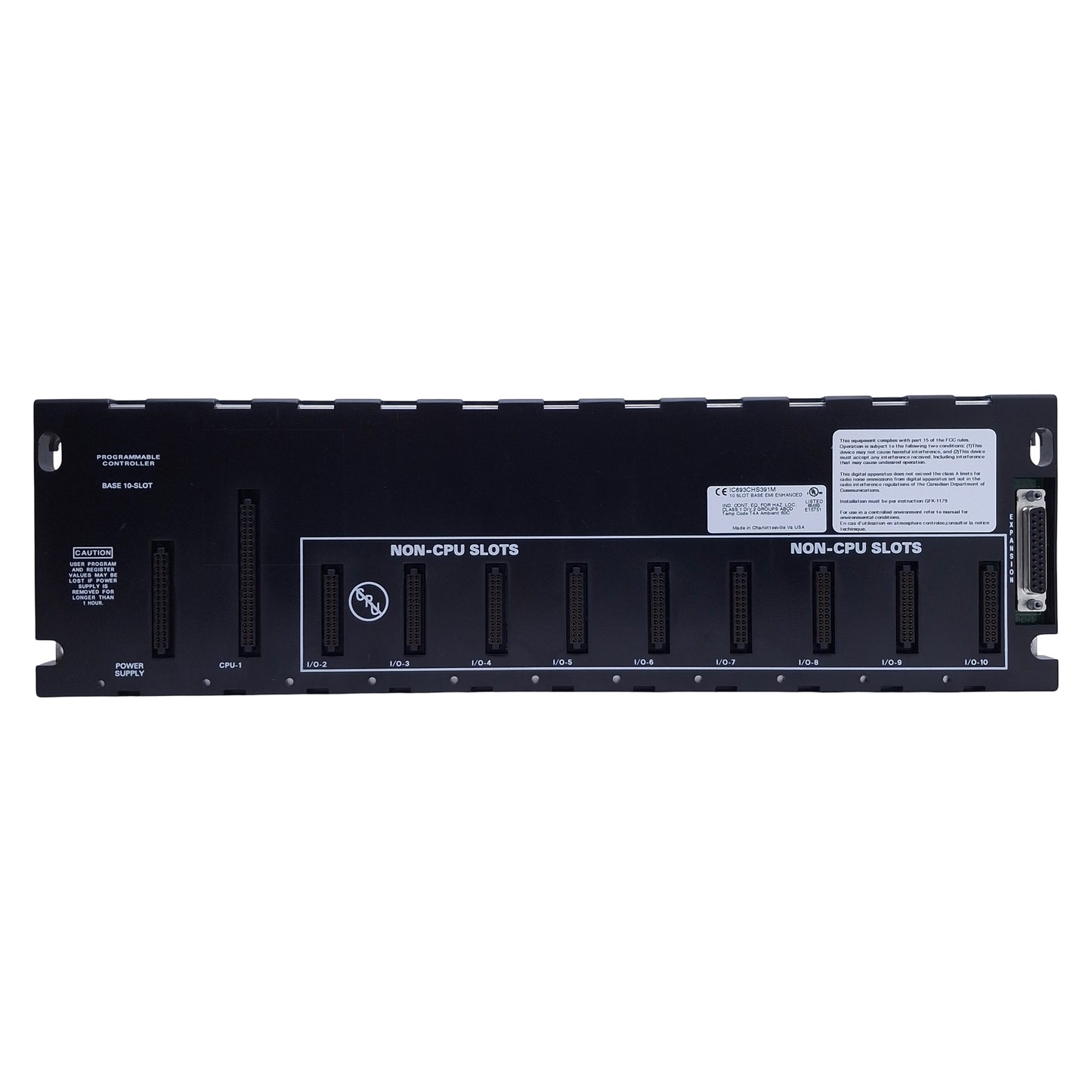 Used GE Fanuc IC693CHS391M Series 90-30 PLC Base, 10 Slot, 1x CPU, 9x Non-CPU