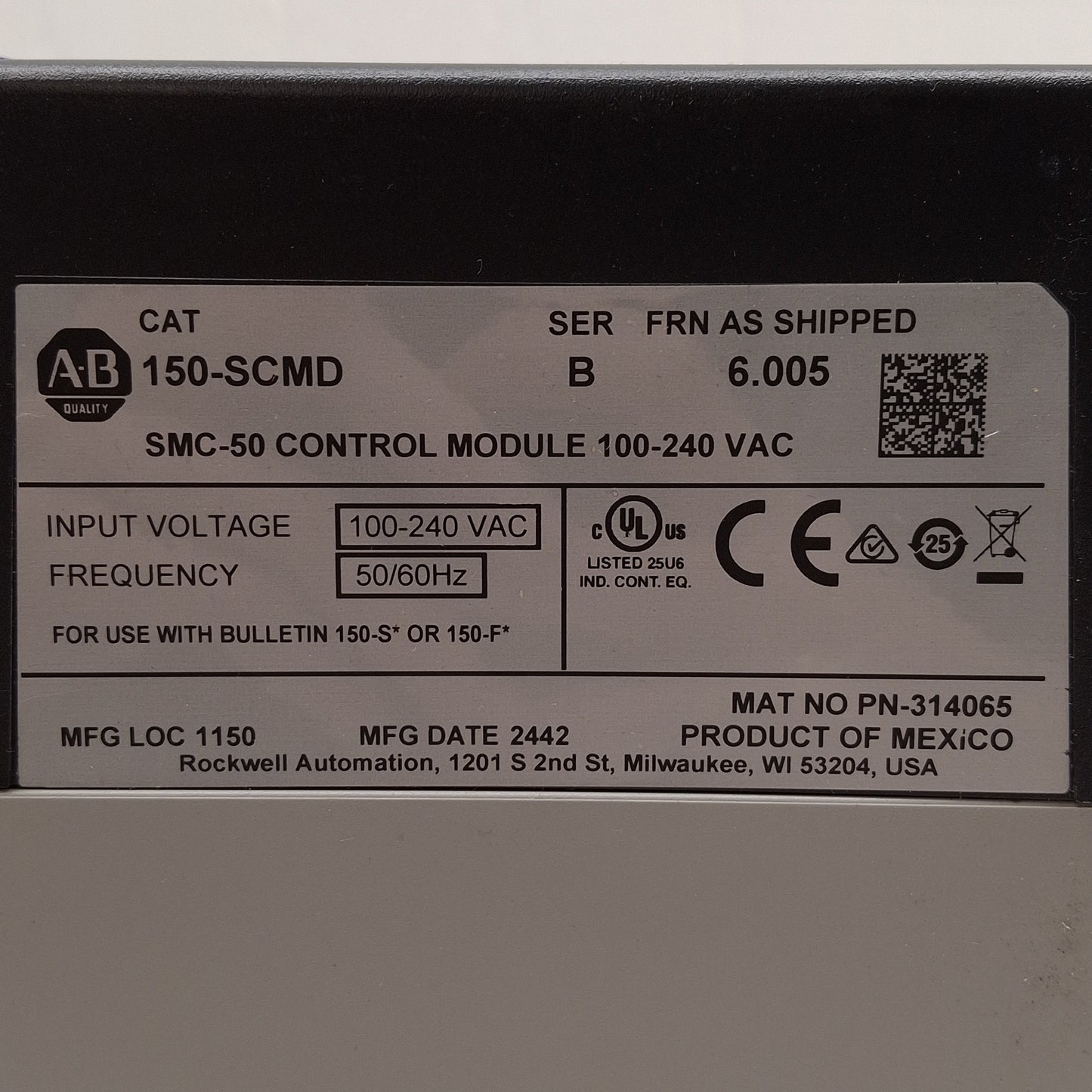 New – Open box Allen Bradley 150-S108NBD SMC-50 Smart Motor Controller w/ Bypass, 108A 480VAC
