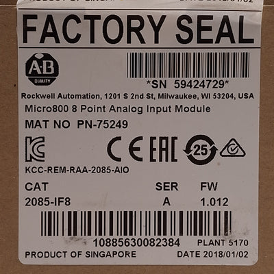 New Allen Bradley 2085-IF8 Micro800 Analog Input Module, 8-Channel, ±10V, 4-20mA
