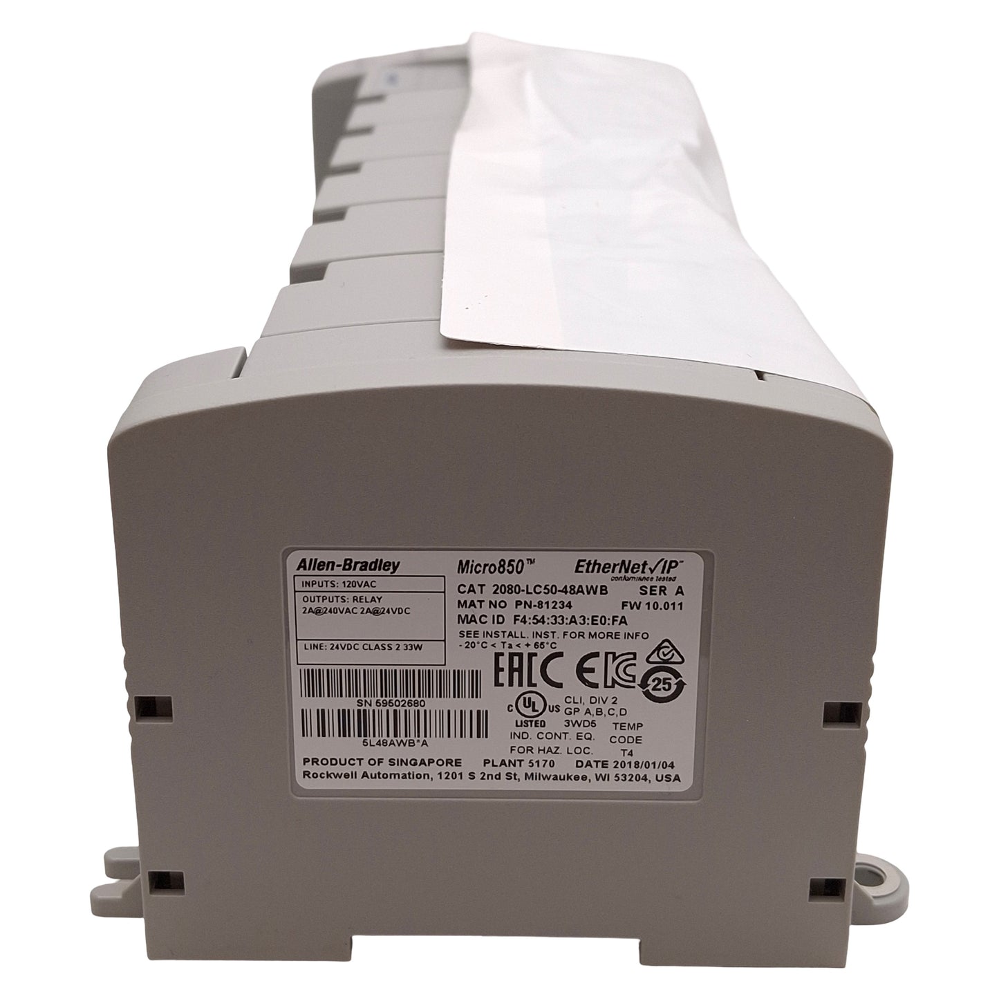 New Allen Bradley 2080-LC50-48AWB Micro850 EtherNet/IP Controller, 48 I/O, 24VDC