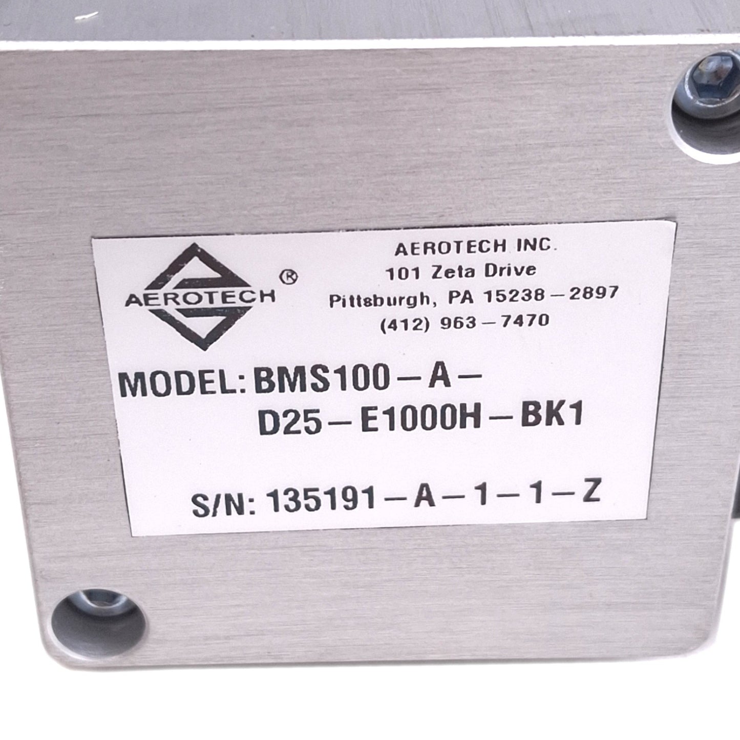 Used Aerotech BMS100-A-D25-E1000H-BK1 Brushless Servo Motor w/ Brake, 3000RPM, NEMA23