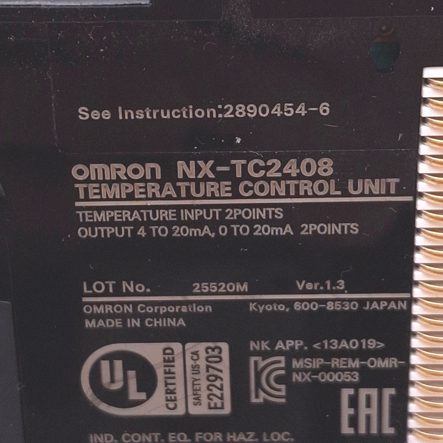 Used Omron NX-TC2408 Temperature Control Module, 2-Channel AI AO, 24VDC, DIN Rail