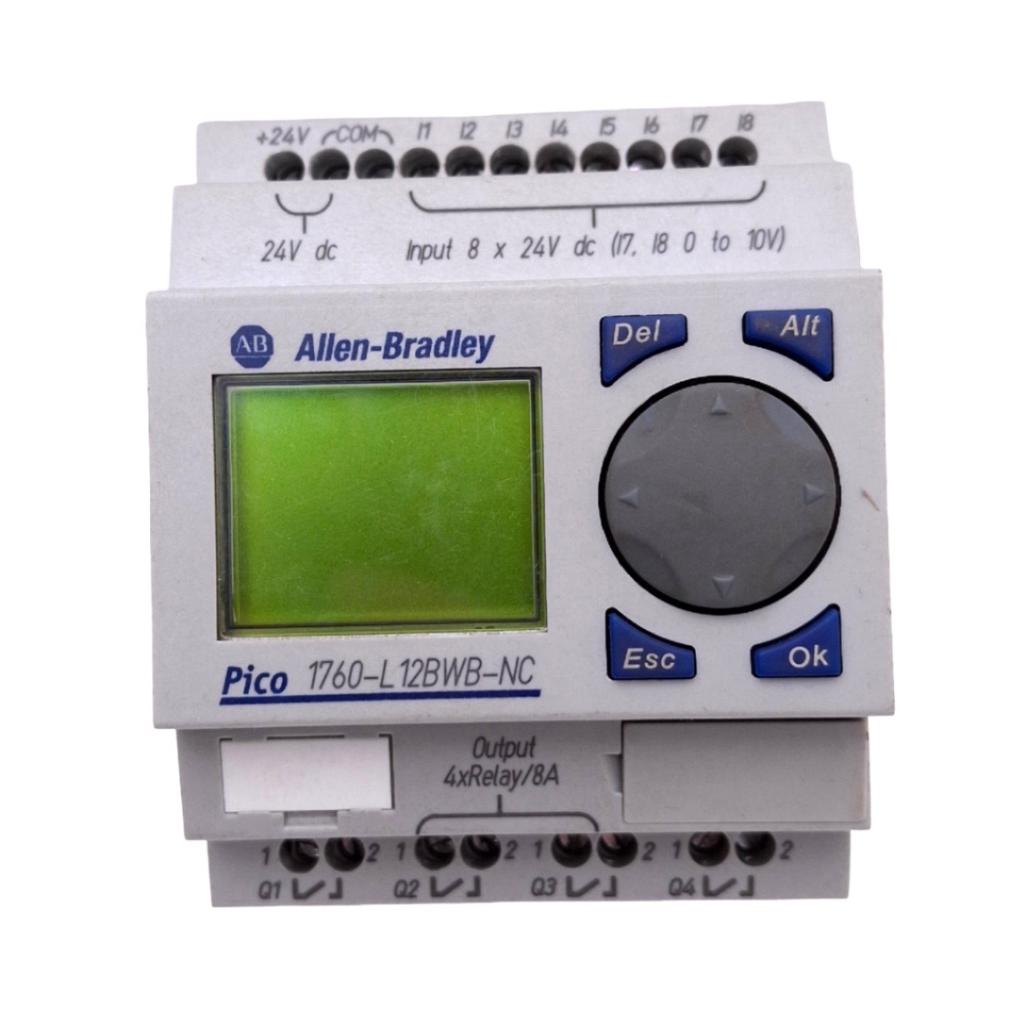 Used Allen Bradley 1760-L12BWB-NC Pico Controller Module, 12-Point 8DI 4RO, 24VDC