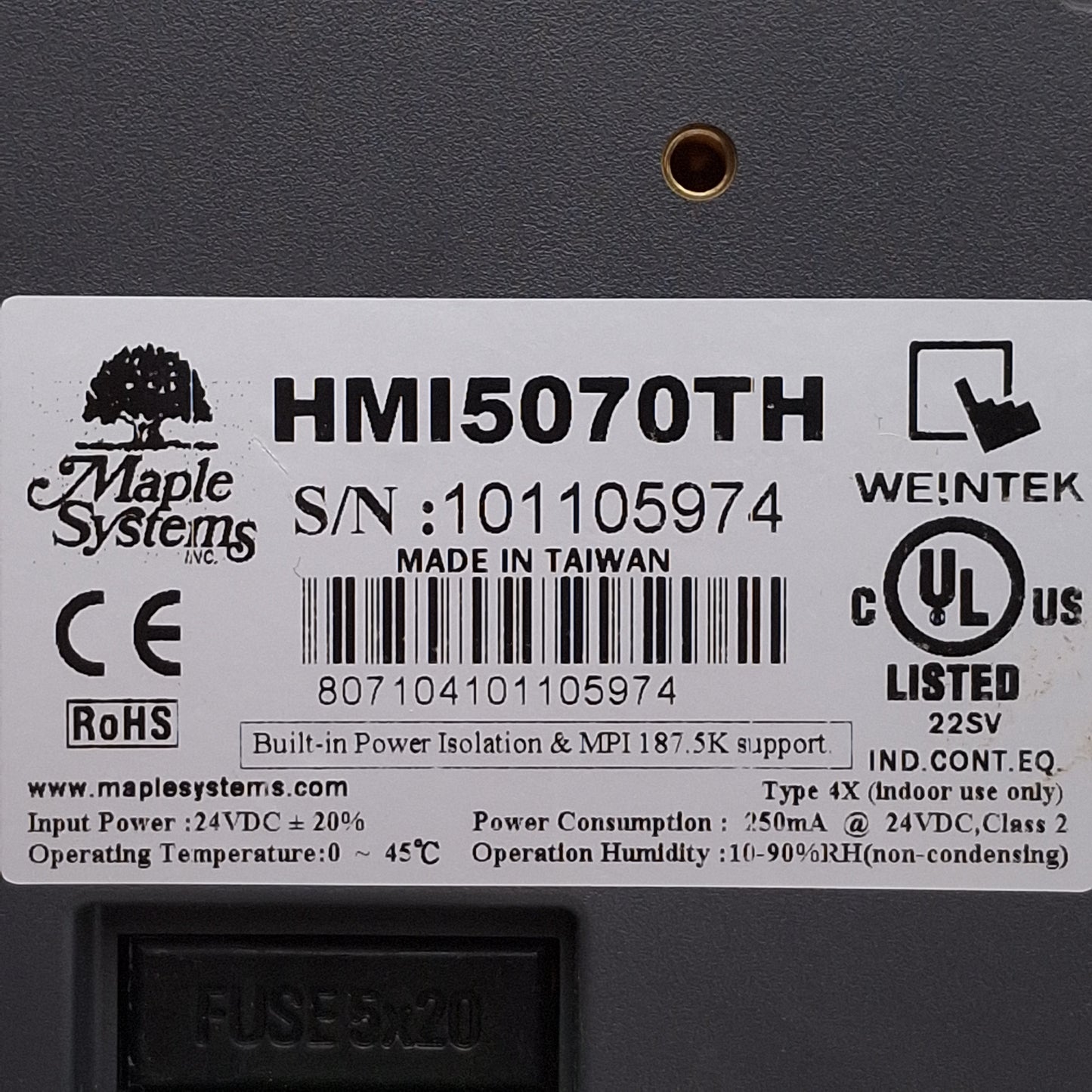 Used Maple Systems HMI5070TH Touchscreen HMI, 7in Display, 800x480, 24VDC *Scratches*