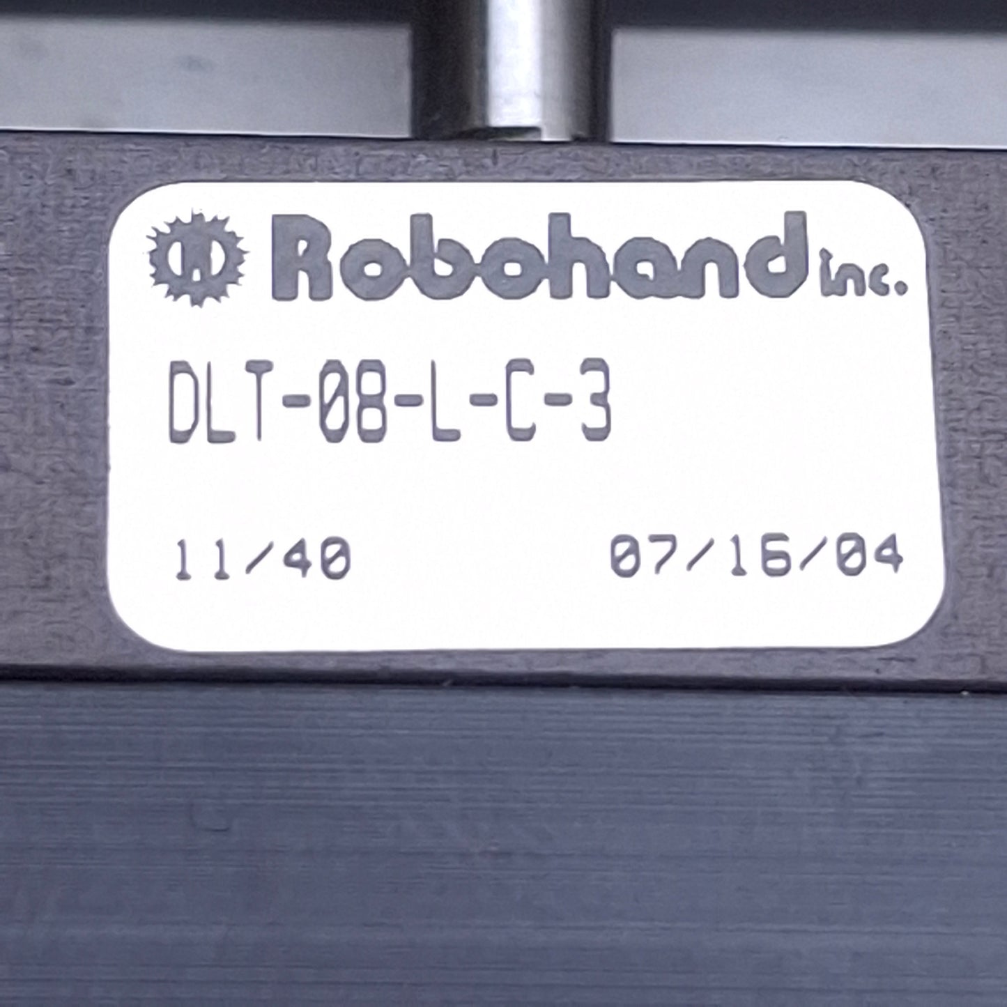 Used Robohand DLT-08-L-C-3 Air Cylinder Linear Base Slide 100psi, ø0.56in Bore