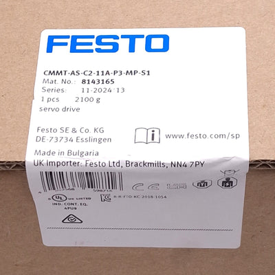 New Festo CMMT-AS-C2-11A-P3-MP-S1 AC Servo Drive, 3ph 400VAC 2A, 0-599Hz, 800W Max