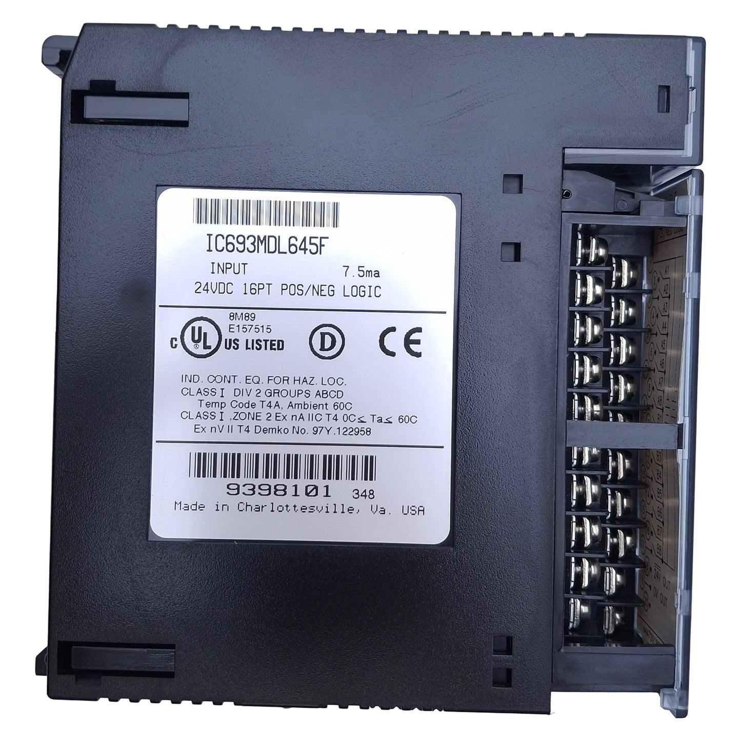 Used GE Fanuc IC693MDL645F Positive/Negative Logic Input Module 24VDC, 7.5mA, 16 In