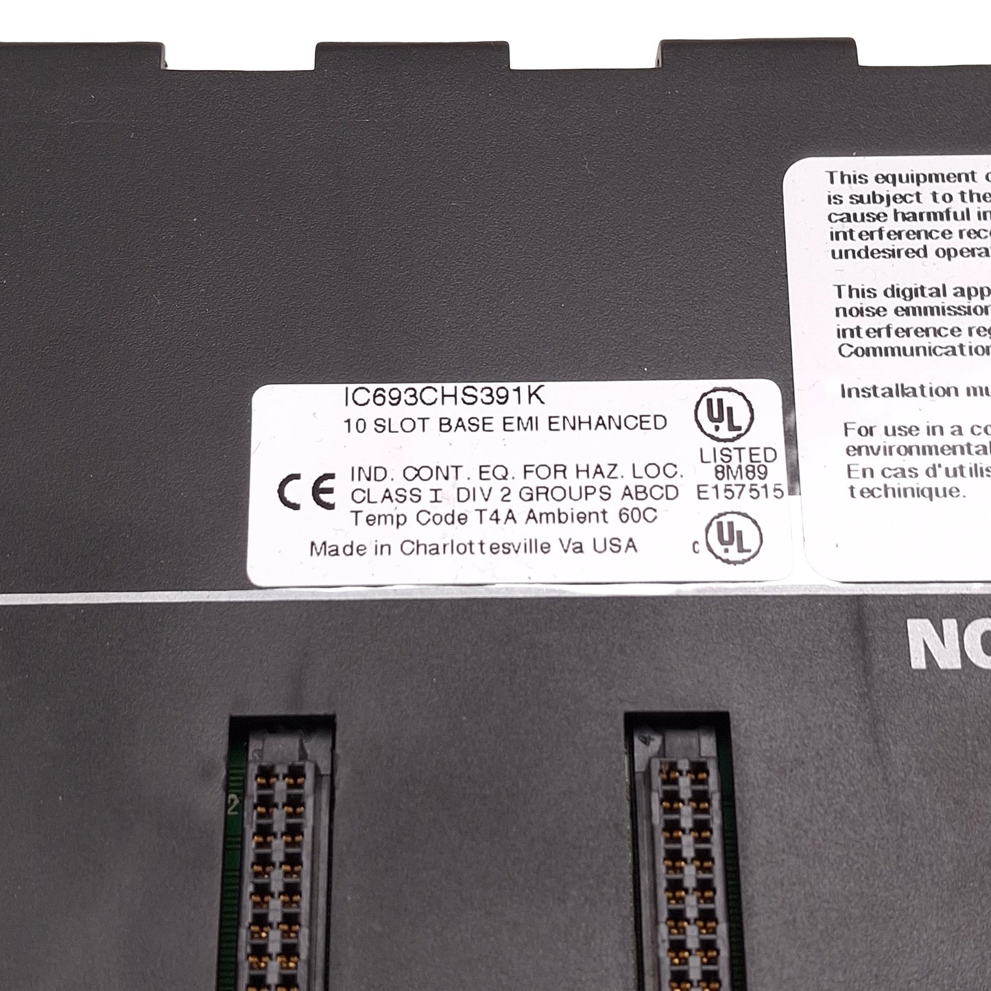 Used GE Fanuc IC693CHS391K Series 90-30 PLC Base Rack, 1x CPU 9x I/O Slots, EMI