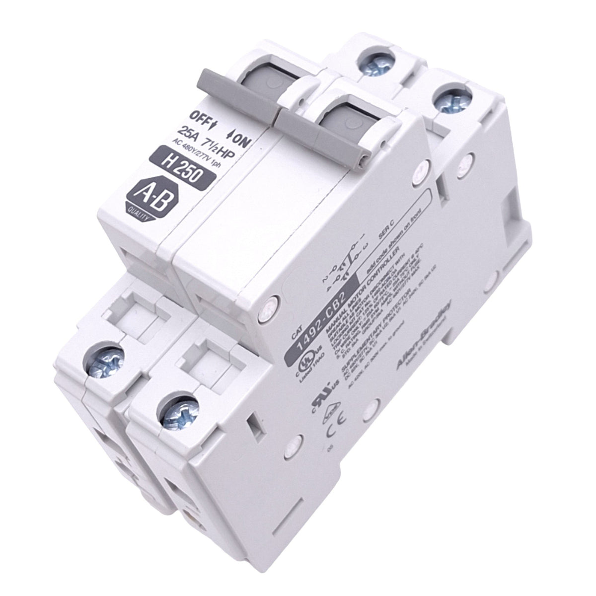 Used Allen Bradley 1492-CB2H250 Circuit Breaker, 2-Pole, 25A 7.5hp, 480Y/277VAC Max