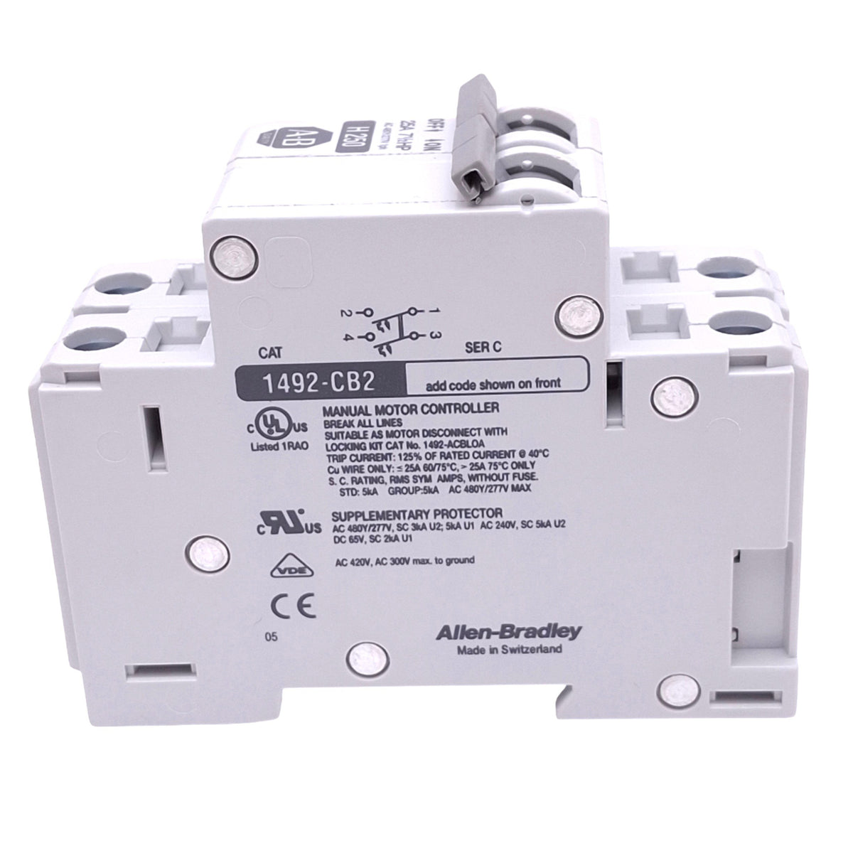 Used Allen Bradley 1492-CB2H250 Circuit Breaker, 2-Pole, 25A 7.5hp, 480Y/277VAC Max