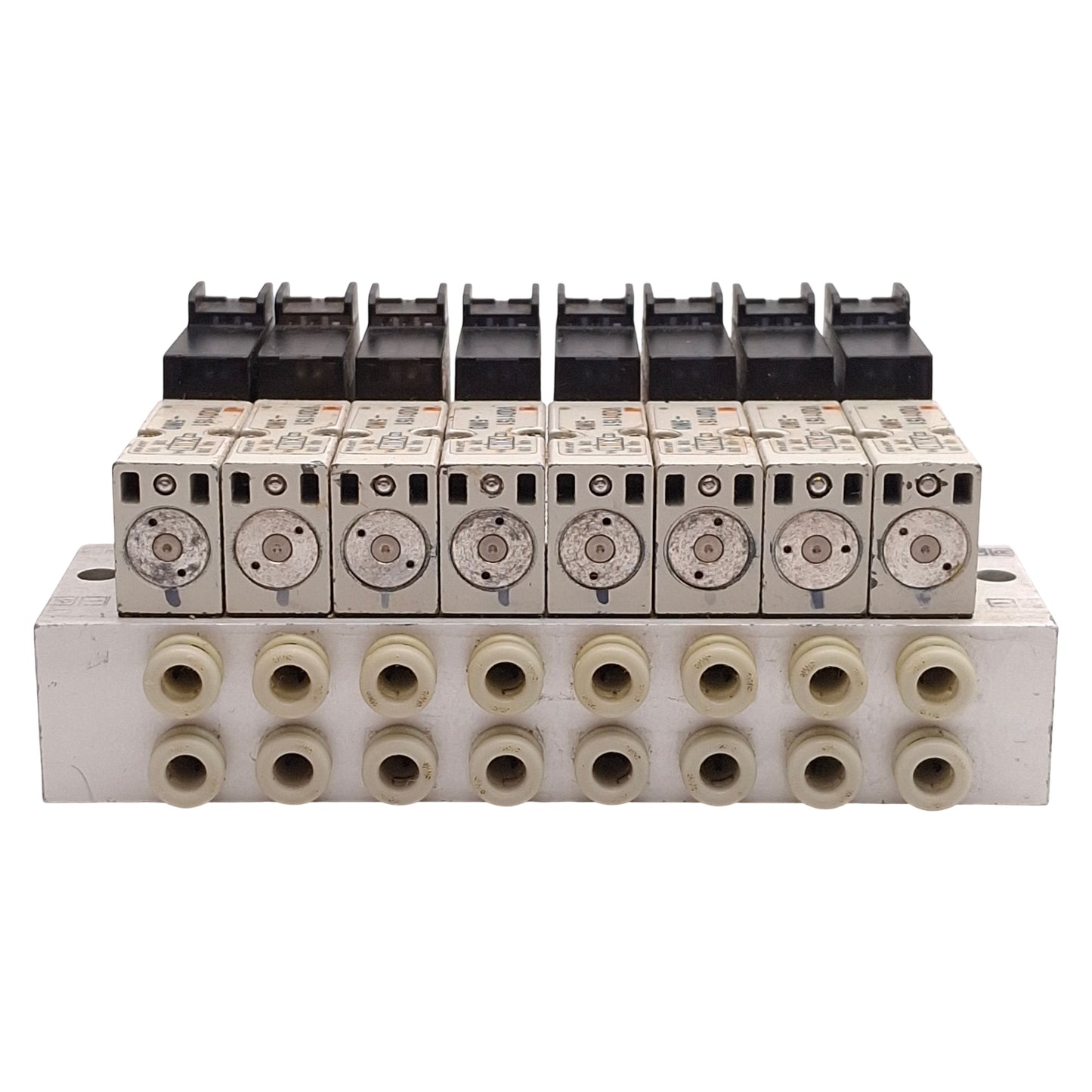 Used SMC VV4QD15-08C4 VQD1151-5MO Solenoid Manifold, 8-Station, ø4mm P2C, 24VDC Coils