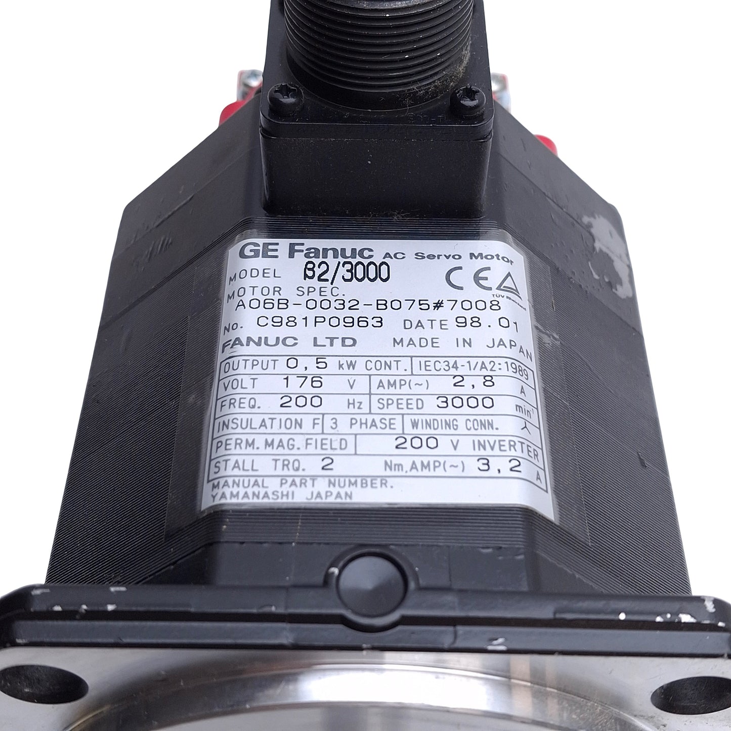 Used Fanuc A06B-0032-B075#7008 AC Servo Motor Voltage 176V, Frequency 200Hz, 2.8A 3PH