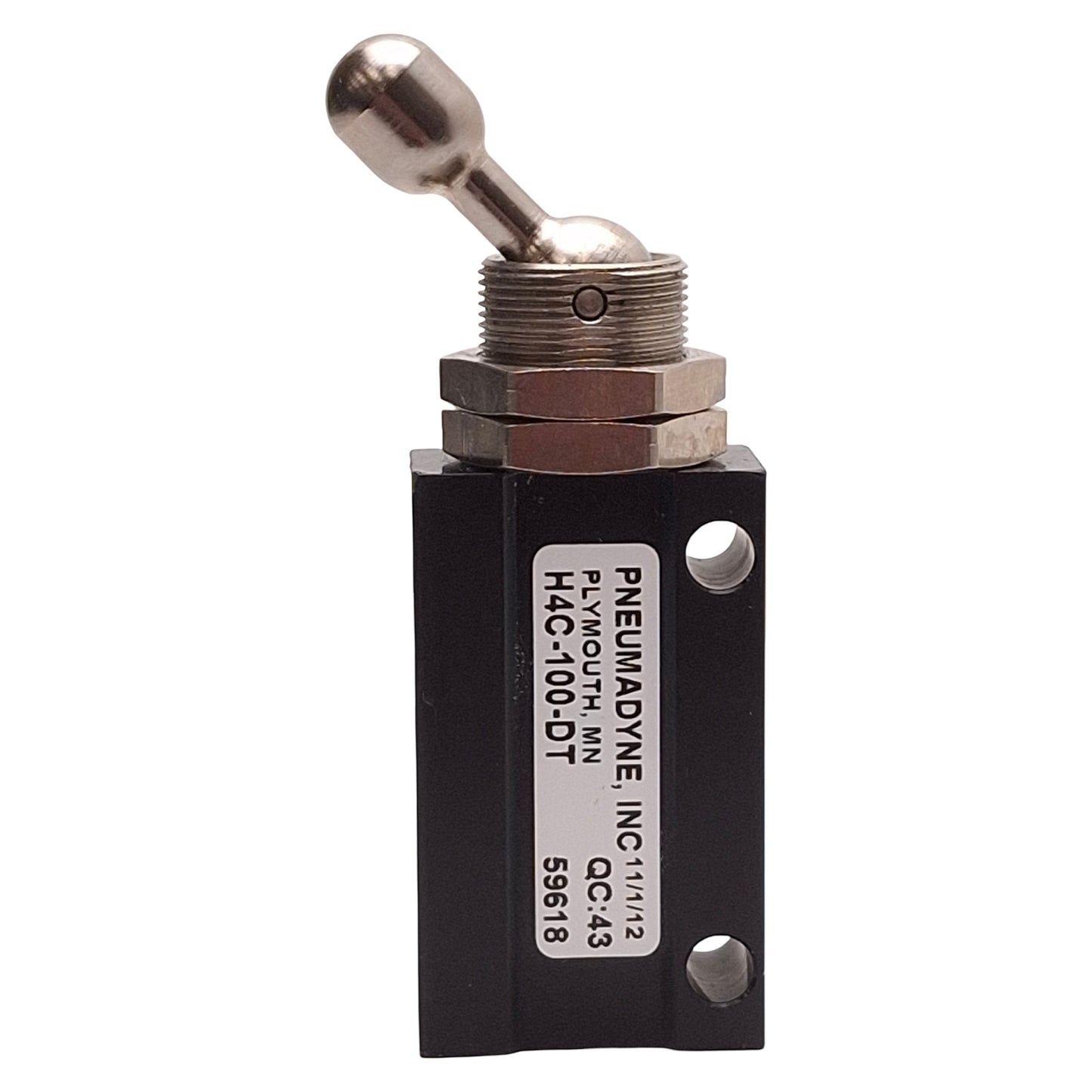 Used Pneumadyne H4C-100-DT Detented Toggled Valve, 4-Way 2-Position, 125psi, 10-32