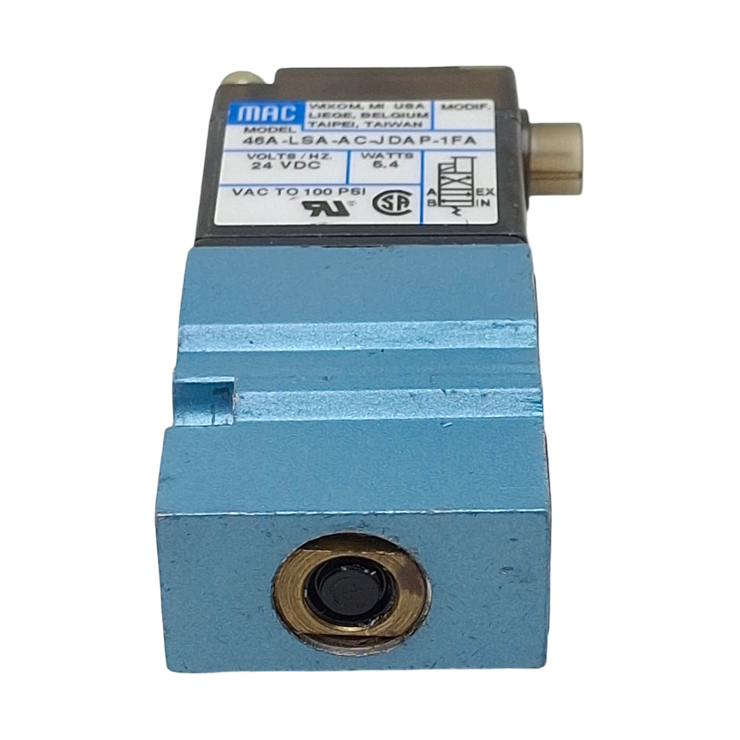Used Mac 46A-LSA-AC-JDAP-1FA Solenoid Valve, 4/2-Way, Vac~100psi, 24VDC Coil