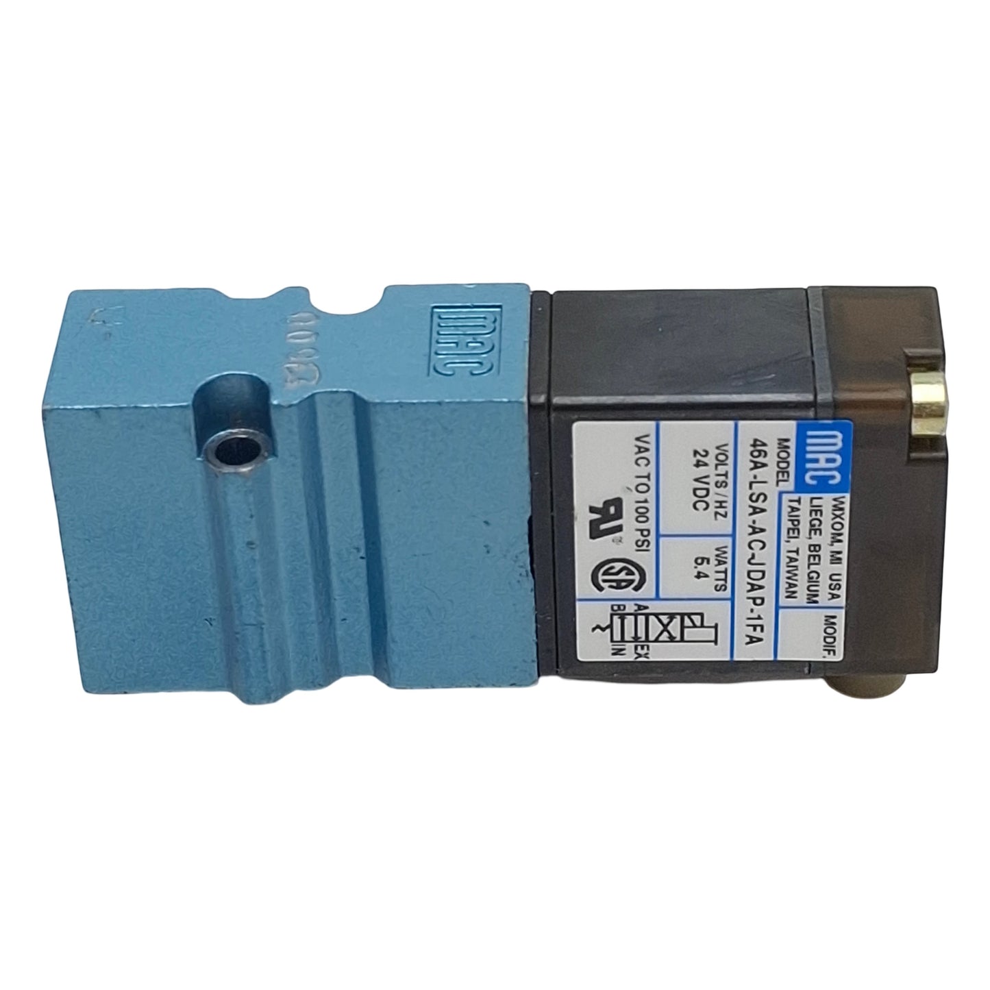 Used Mac 46A-LSA-AC-JDAP-1FA Solenoid Valve, 4/2-Way, Vac~100psi, 24VDC Coil