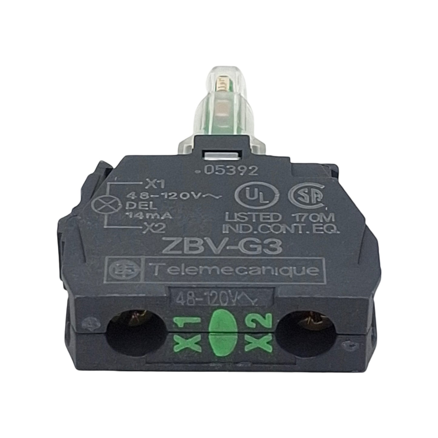 New Telemecanique ZBVG3 Push Button Light Module, Green LED, 22mm, 48-120VAC