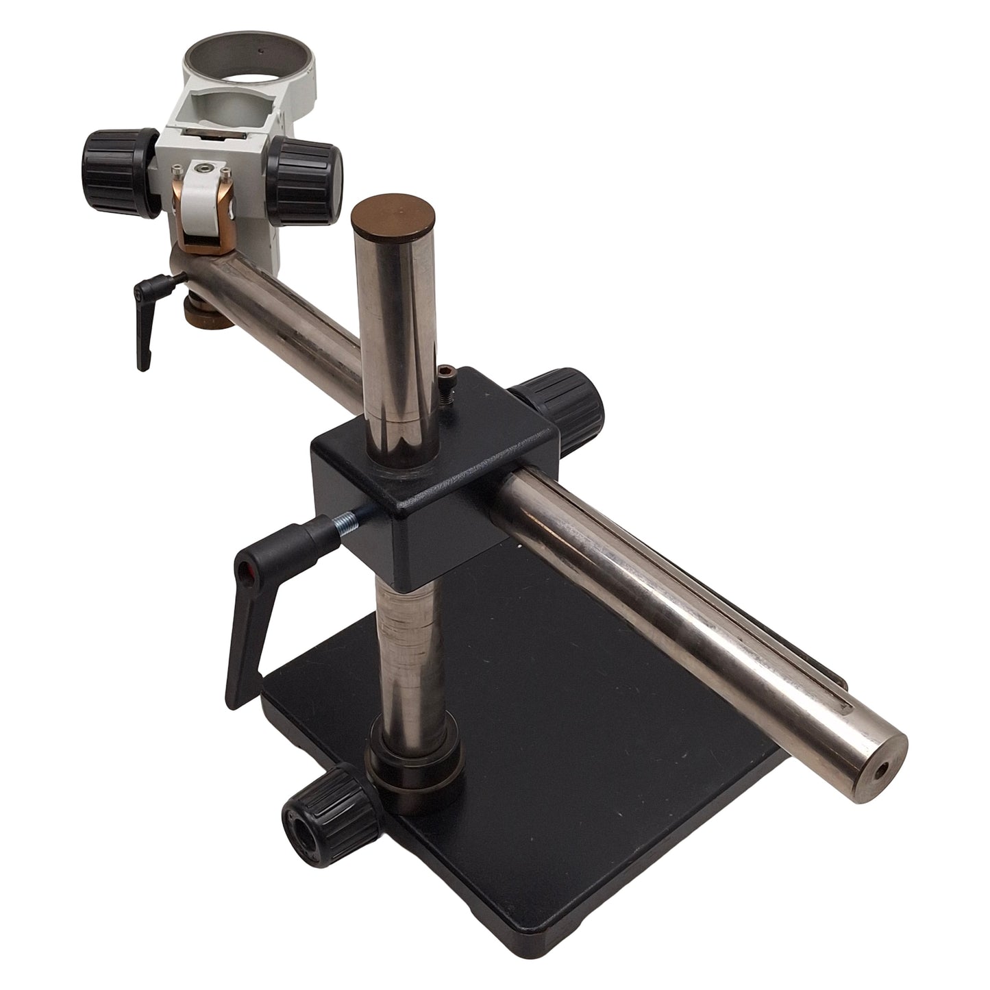 Used Stereo Microscope Stand w/ Focus Block, ø3in ID Ring, 21.5in Arm, 15in Column