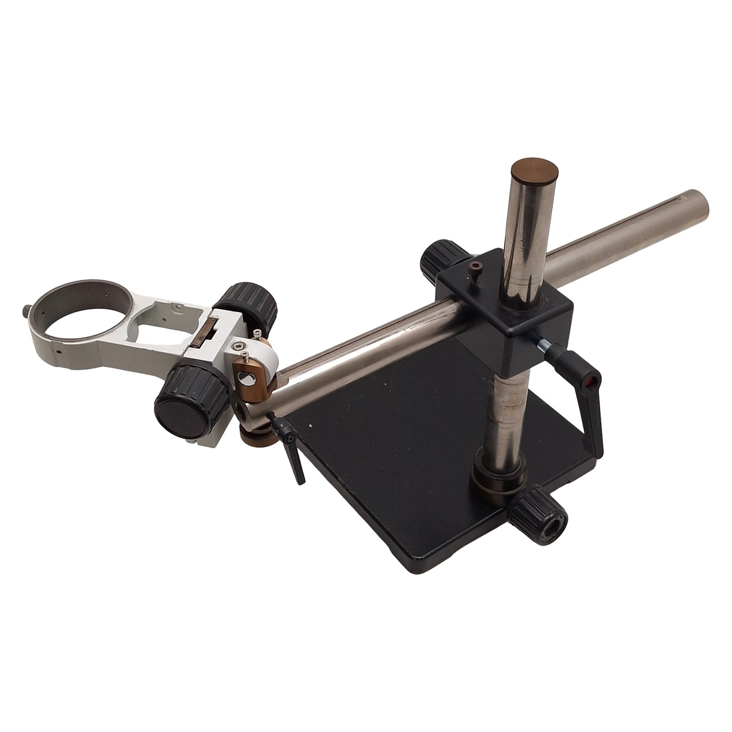Used Stereo Microscope Stand w/ Focus Block, ø3in ID Ring, 21.5in Arm, 15in Column