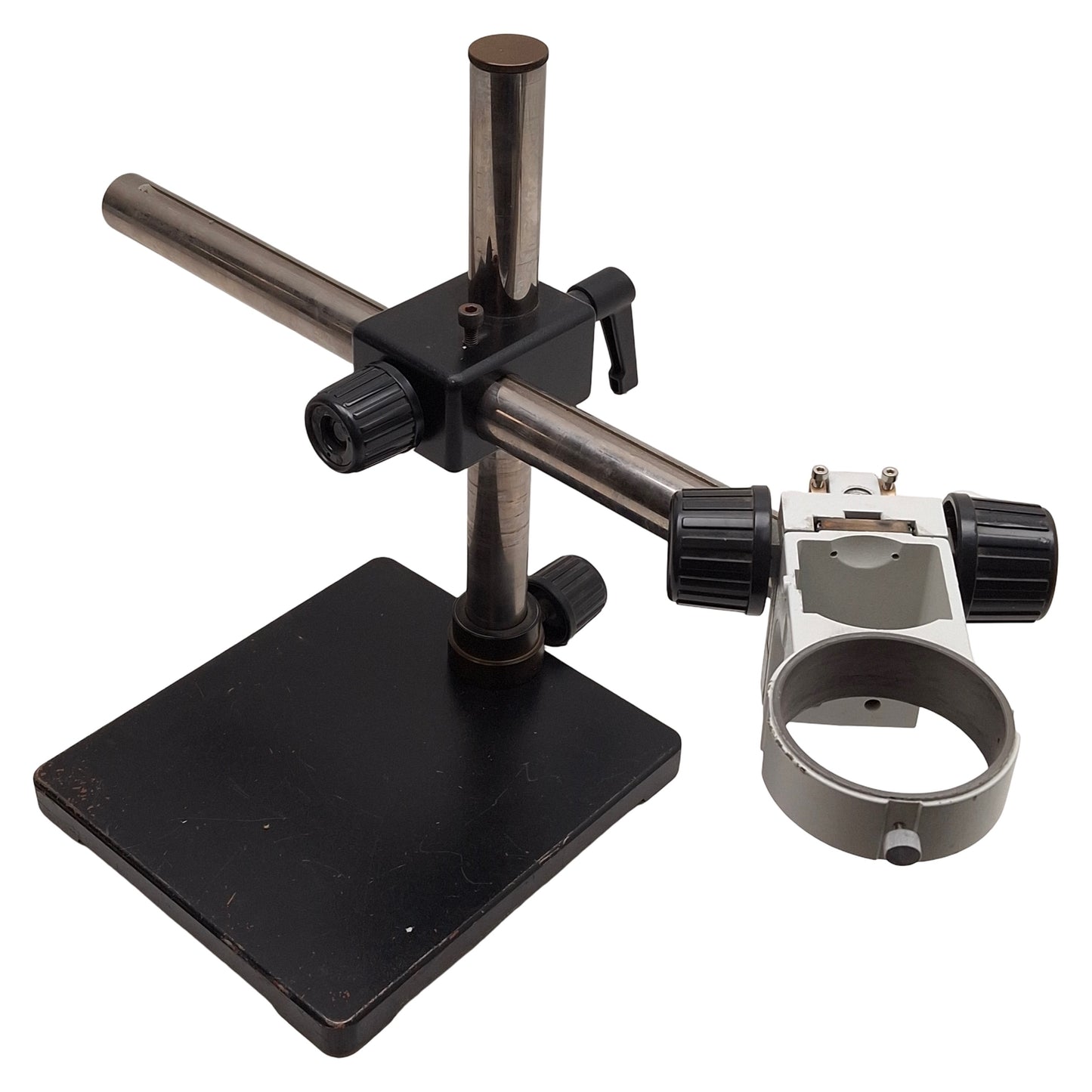 Used Stereo Microscope Stand w/ Focus Block, ø3in ID Ring, 21.5in Arm, 15in Column