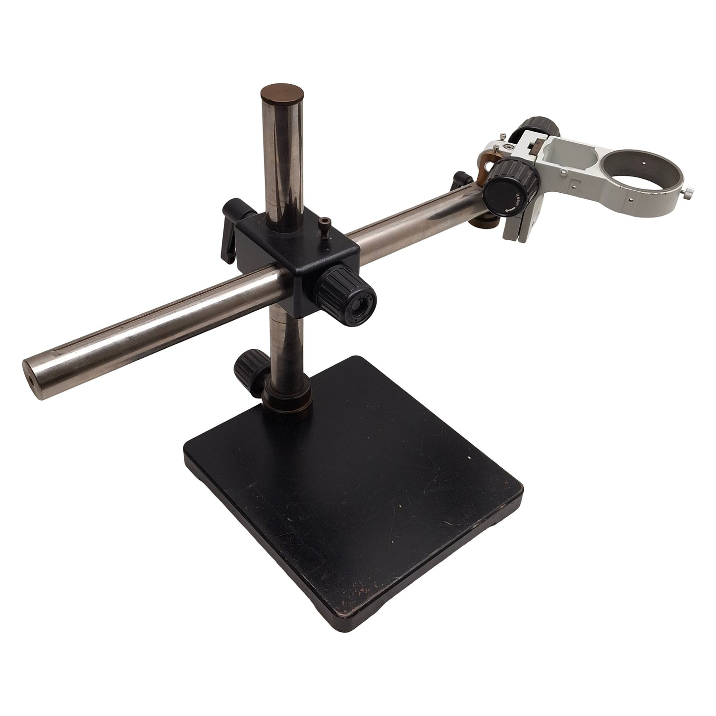 Used Stereo Microscope Stand w/ Focus Block, ø3in ID Ring, 21.5in Arm, 15in Column