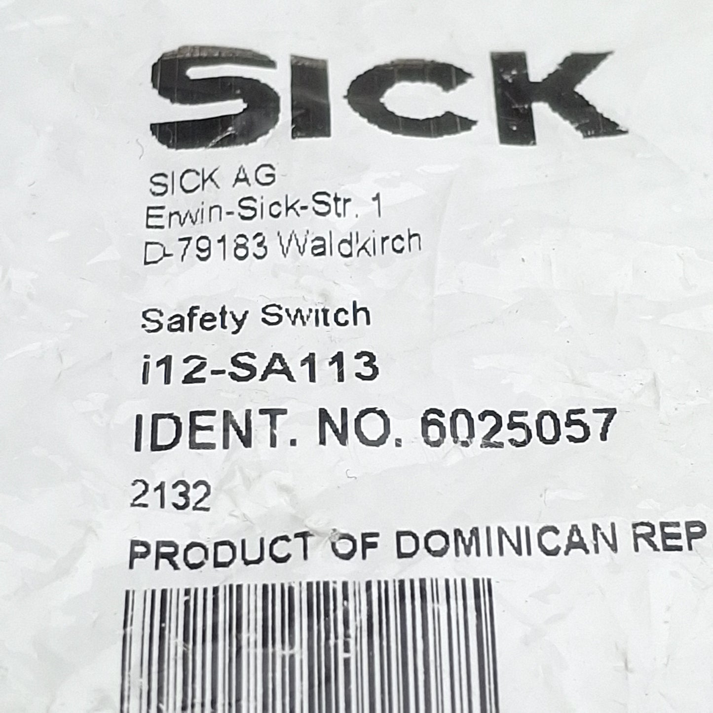 New SICK i12-SA113 Door Interlock Safety Switch, 1NC-1NO, 240VAC 3A, 6N Force, M16