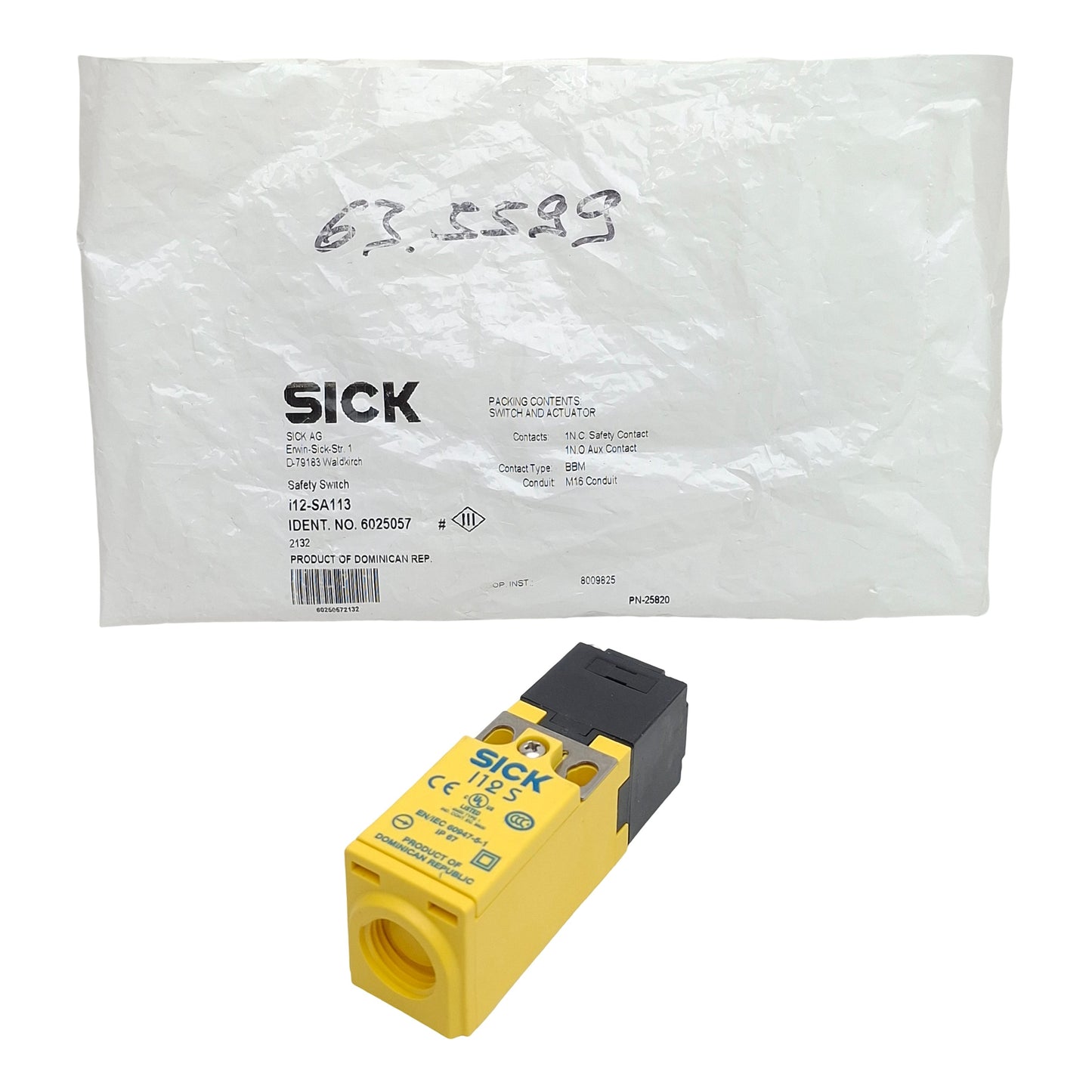 New SICK i12-SA113 Door Interlock Safety Switch, 1NC-1NO, 240VAC 3A, 6N Force, M16