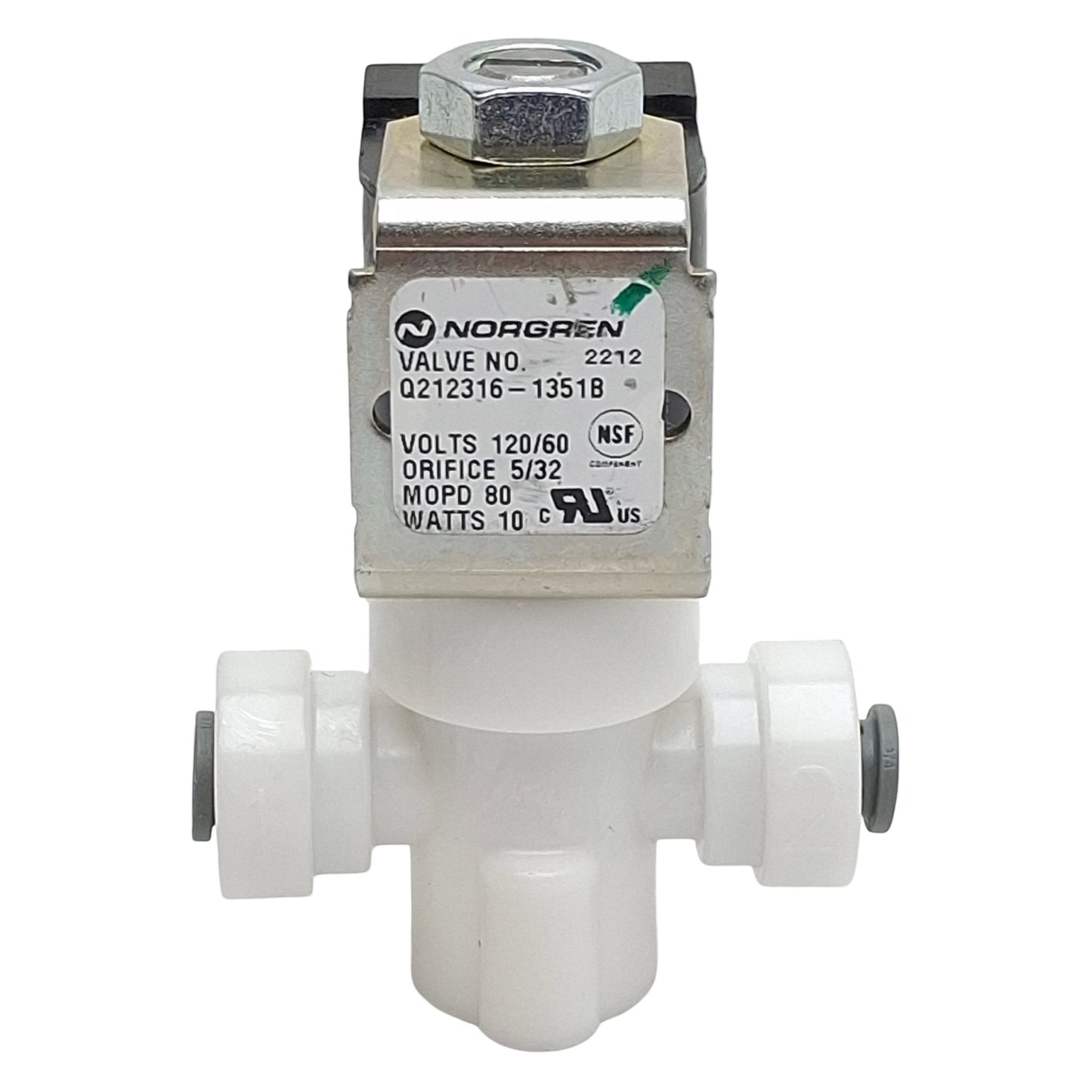 Used Norgren Q212316-1351B-120-60 Solenoid Valve, 2/2-Way, NC, 1/4in PIF, 120VAC Coil