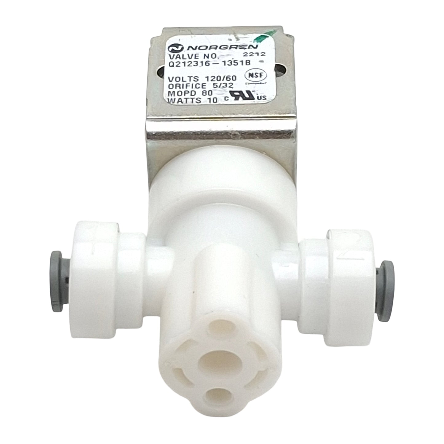 Used Norgren Q212316-1351B-120-60 Solenoid Valve, 2/2-Way, NC, 1/4in PIF, 120VAC Coil