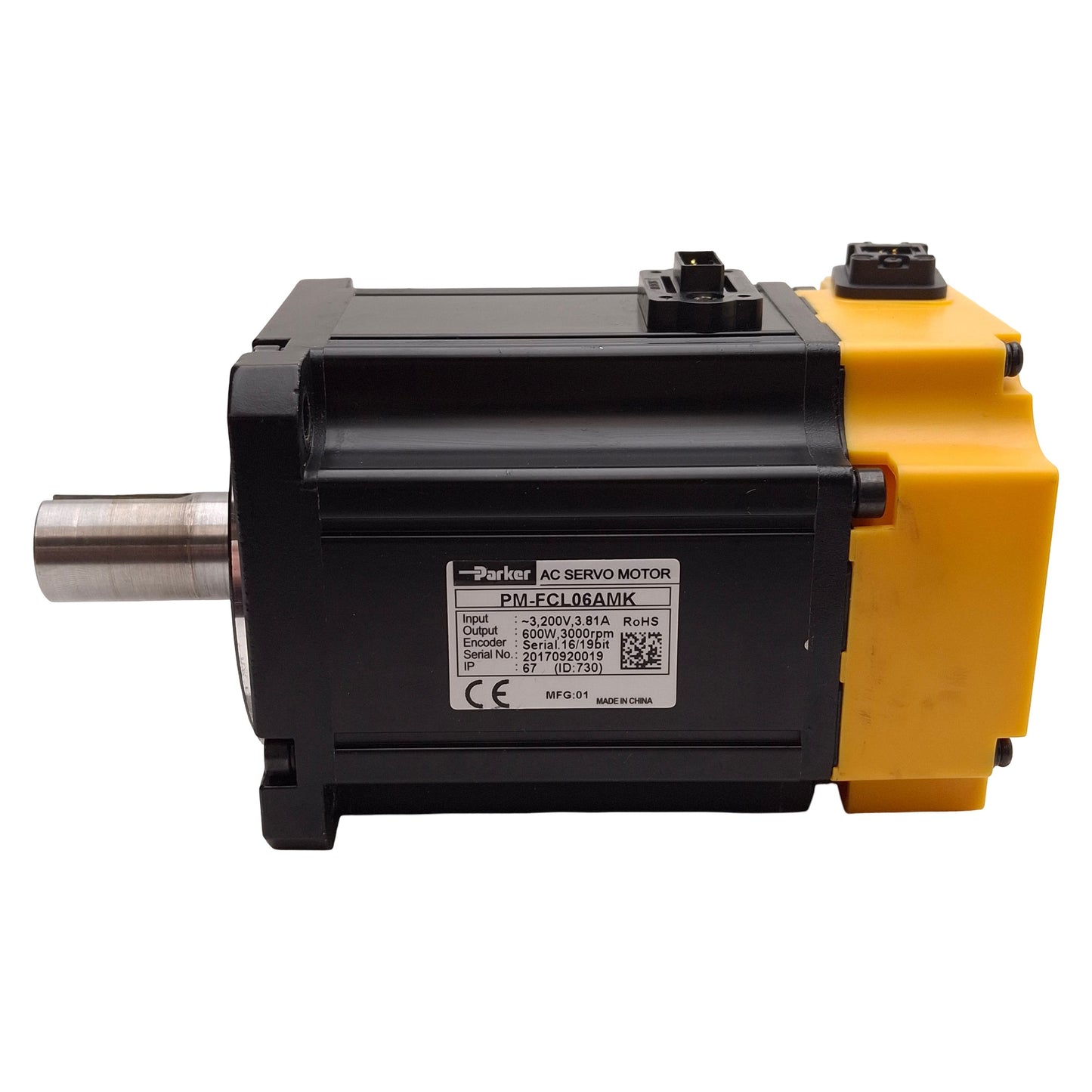 Used Parker PM-FCL06AMK Pulse Drive Servo Motor, 600W, 3200VAC 3.81A, 80mm Flange