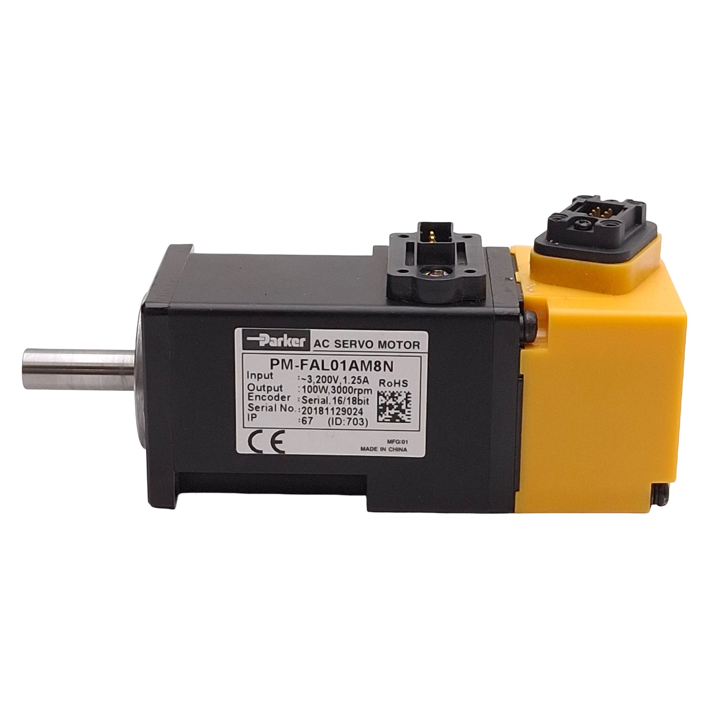 Used Parker PM-FAL01AM8N Pulse Drive Servo Motor, 100W, 3200VAC 1.25A, 40mm Flange